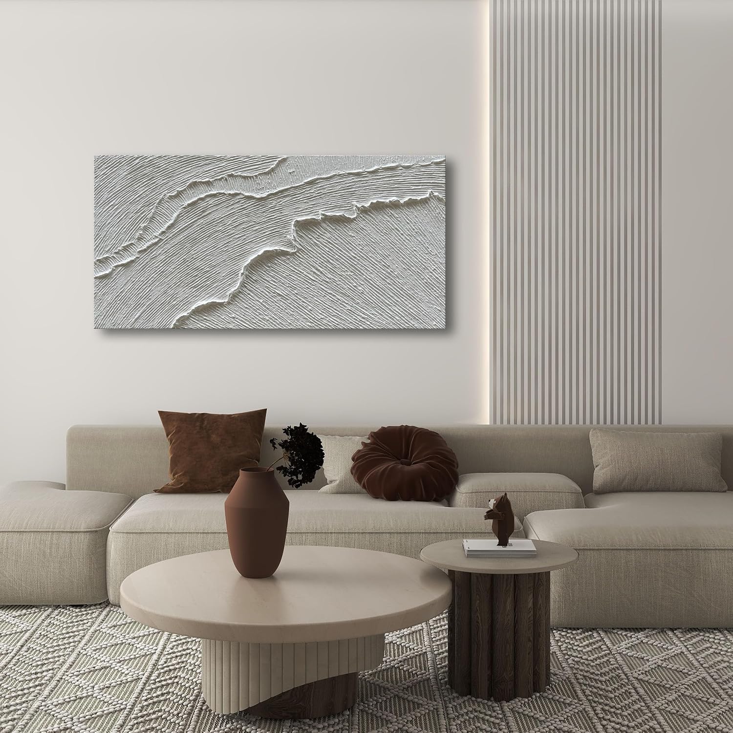 NANKAI Art A thickly Textured White Abstract Oil Painting Depicting a Beach Wave Landscape. Artwork Suitable for Decorating The Interior Wall as a Decorative Piece 24x48 inches