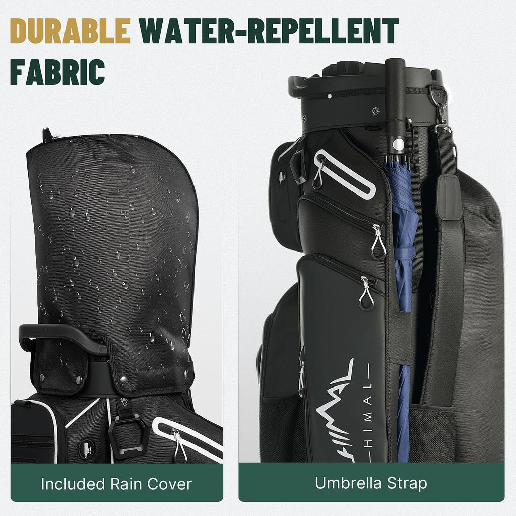 uniHimal Golf Cart Bag with 14-Way Full-Length Dividers, Golf Bag for Men Women with Magnetic Leather Pocket, Handles and Rain Cover, Lightweight Golf Club Bag Includes Cooler Pockets