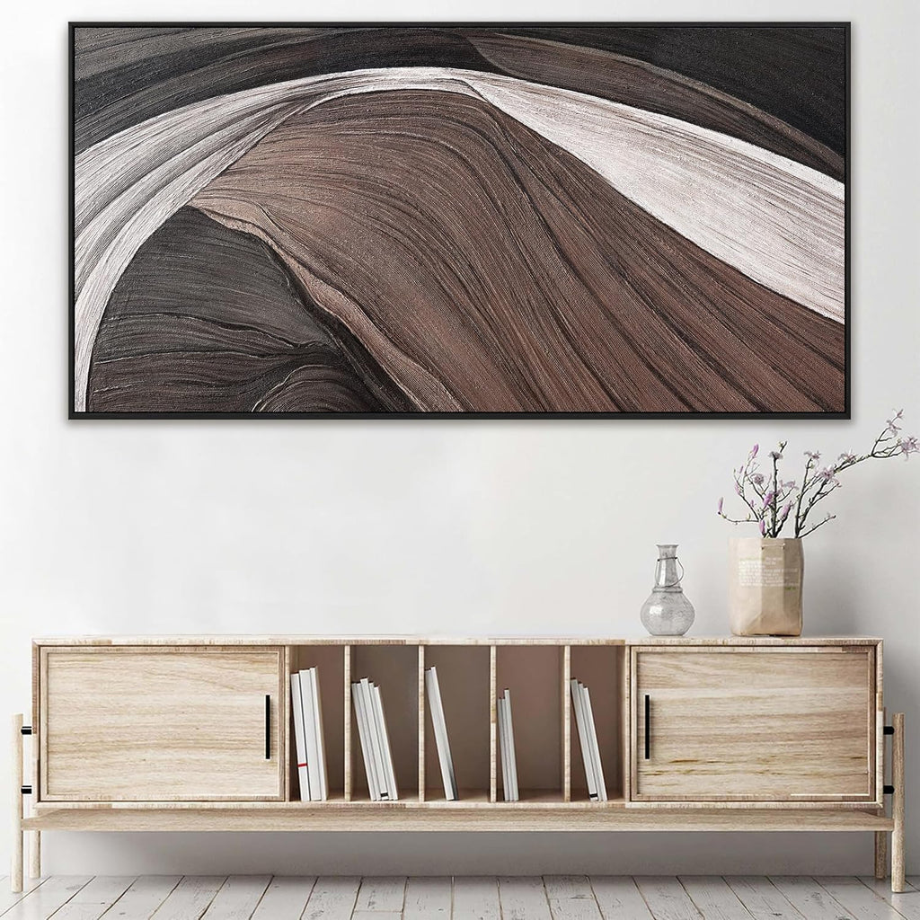 Framed Large Abstract Wall Art For Living Room Prints Canvas Art Wall Decor Picture Painting Brown Black And White Abstract Wall Decor Artwork Picture For Bedroom Modern Home Artwork 29x58 In