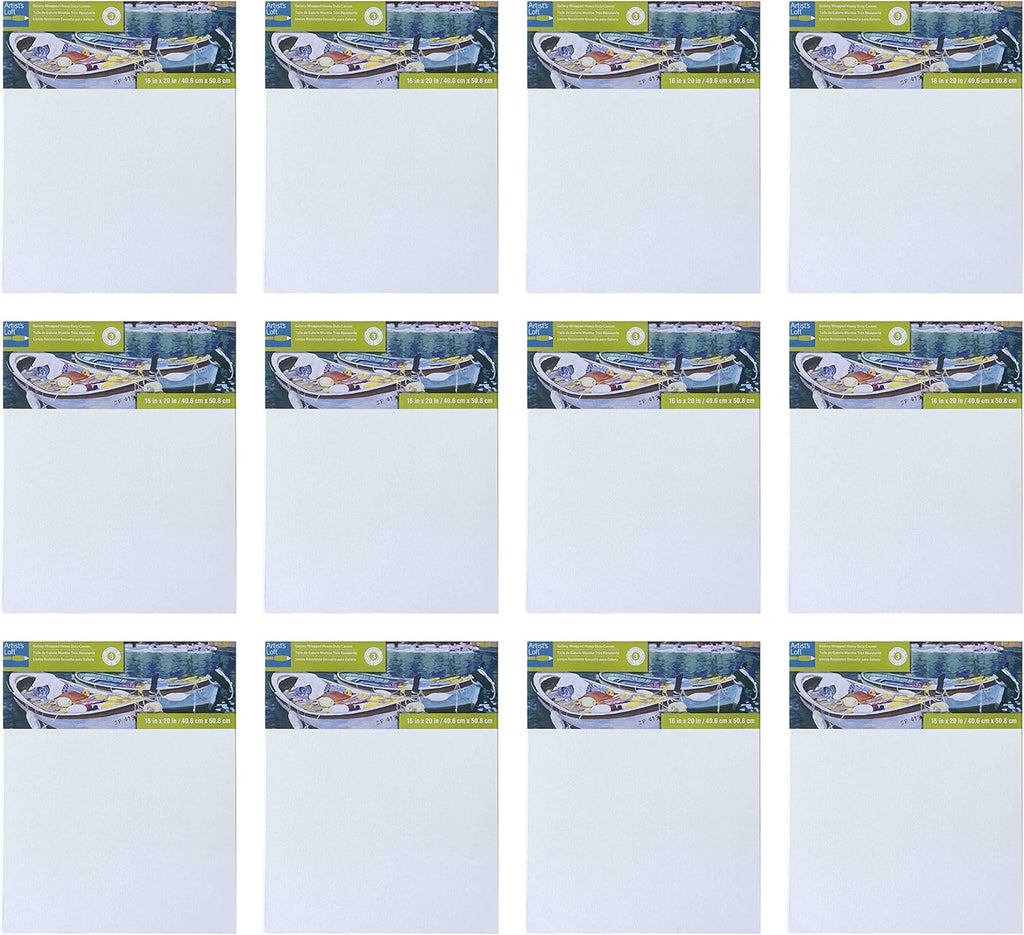 Artist's Loft 16' x 20' Level 3 Gallery Wrapped Heavy Duty Canvas - Archival, Acid Free Cotton Canvas for Paint, Acrylic, & Oils - Bulk 12 Pack