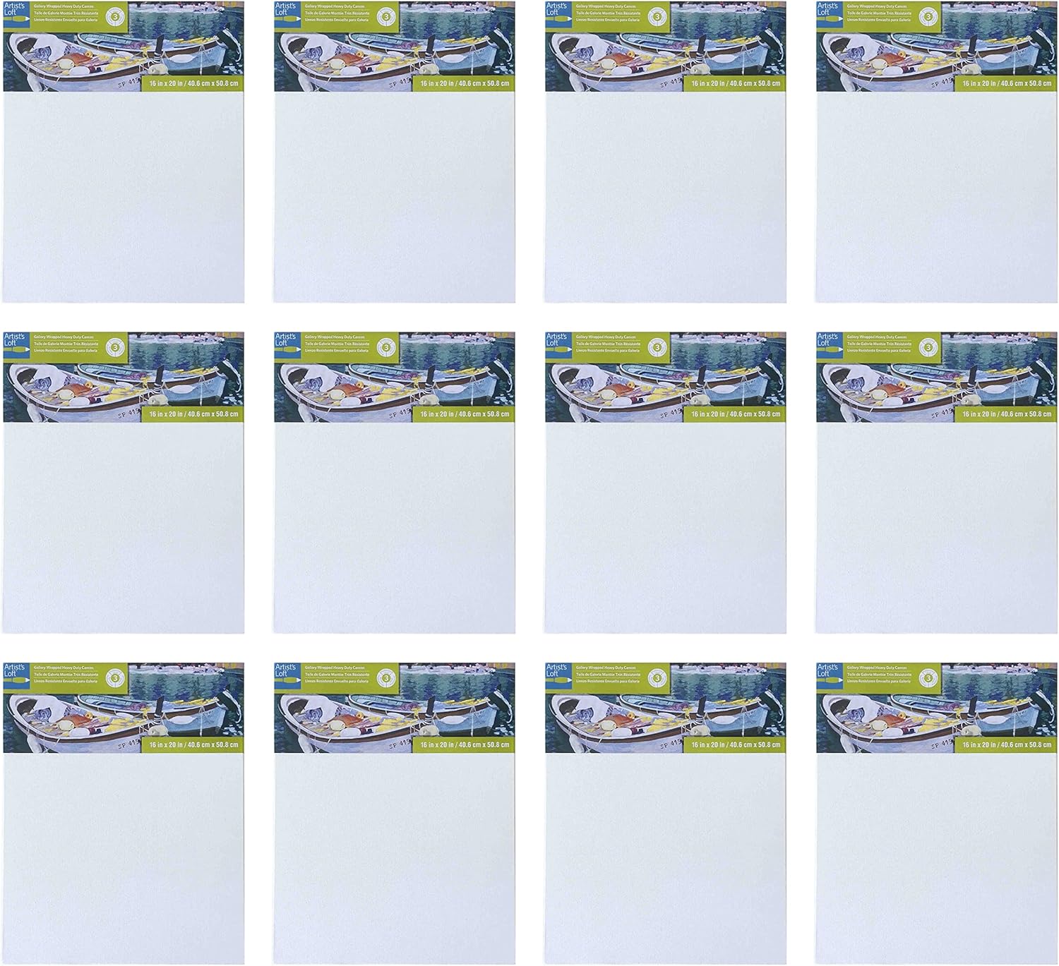 Artist's Loft 16' x 20' Level 3 Gallery Wrapped Heavy Duty Canvas - Archival, Acid Free Cotton Canvas for Paint, Acrylic, & Oils - Bulk 12 Pack