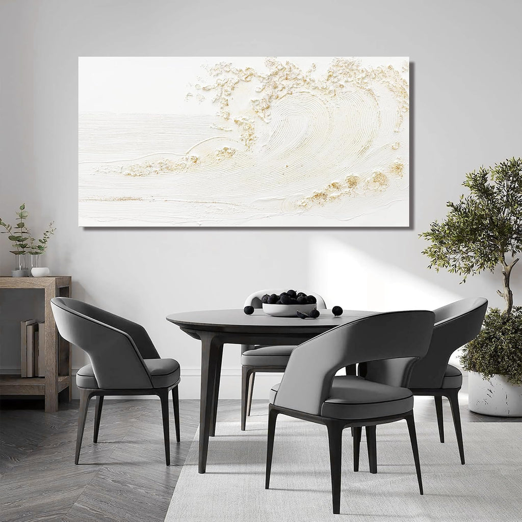 White Wall Art Decor Canvas Art Wall Decor Large Modern Wall Art Silent Waves With Gold Wall Painting Decorations Artwork Wall Art Prints For Room Living Room Bedroom Office 29x58 Inch