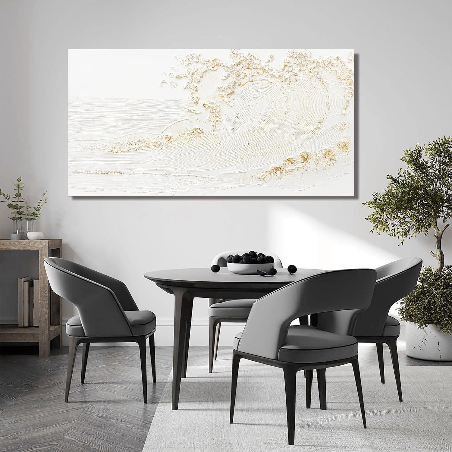 White Wall Art Decor Canvas Art Wall Decor Large Modern Wall Art Silent Waves With Gold Wall Painting Decorations Artwork Wall Art Prints For Room Living Room Bedroom Office 29x58 Inch