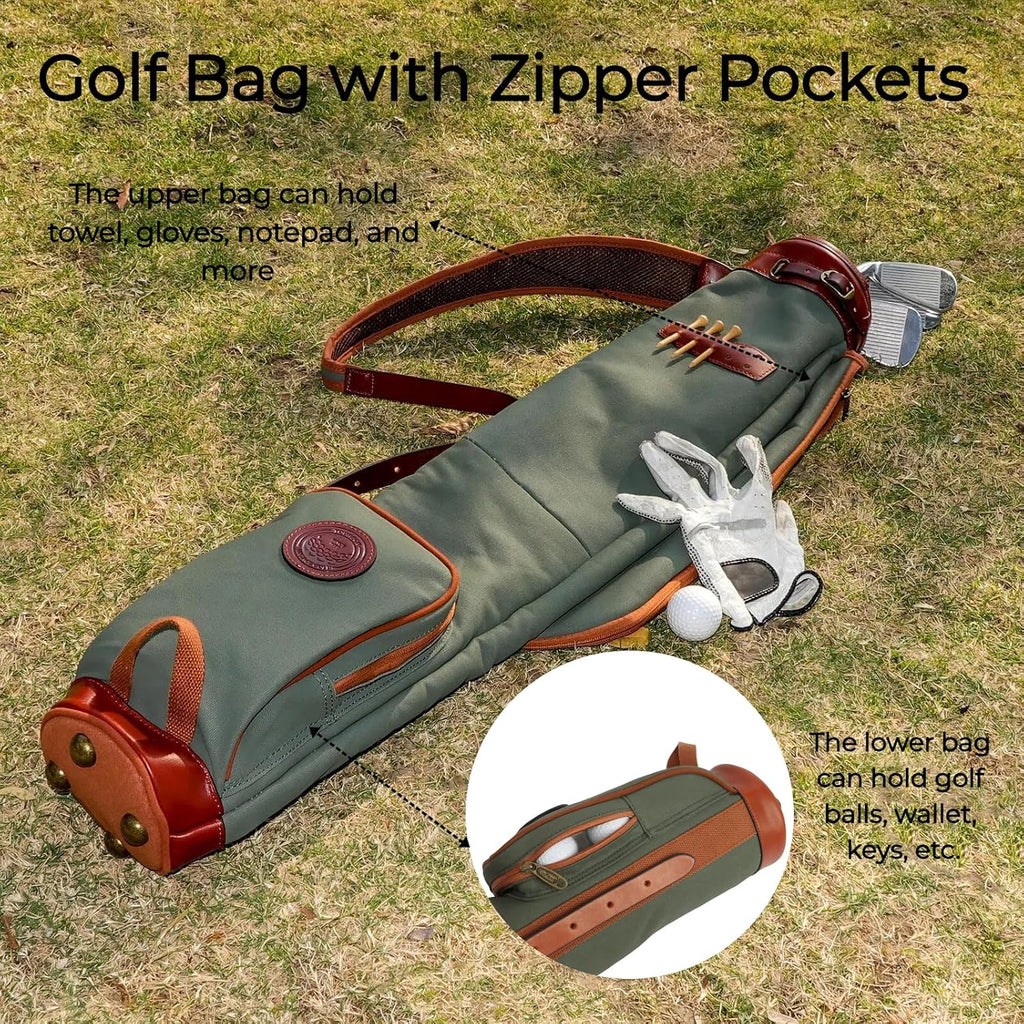 Tourbon Vintage Golf Club Carry Bags Travel Case - Canvas and Leather