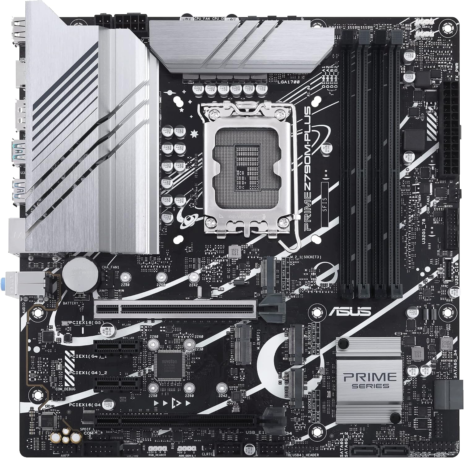 ASUS Prime Z790M-Plus LGA 1700(Intel 14th,12th&13th Gen) microATX motherboard (PCIe 5.0,3xM.2 slots,10+1 DrMOS,DDR5,1 Gb LAN, DP,USB 3.2 Gen2 Type-C,front USB3.2 Gen 1 TypeC, Thunderbolt(USB4)support)