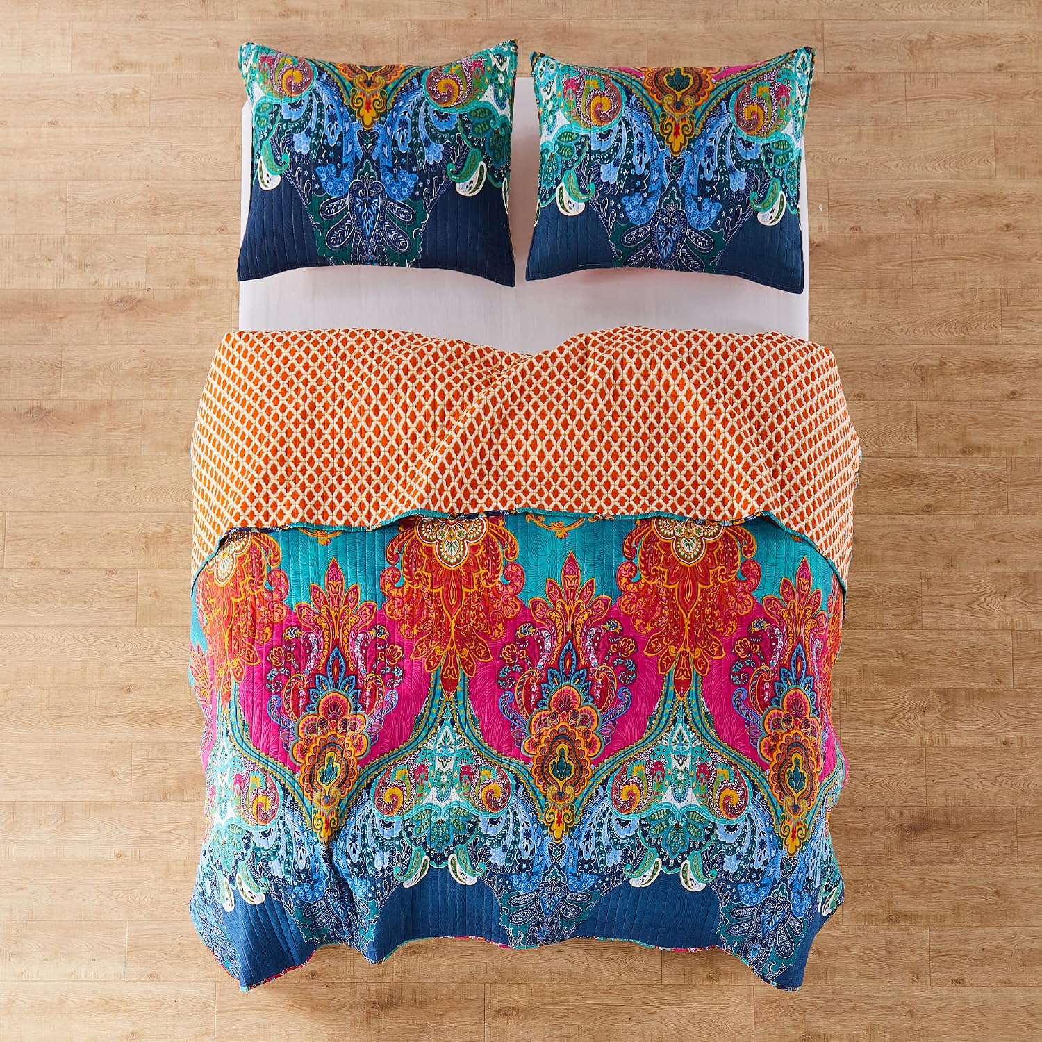 Levtex Home - Mackenzie Quilt Set - Twin/Twin XL Quilt (68x86in.) + One Standard Pillow Sham (26x20in.) - Bohemian - Teal, Orange, Yellow, Green, Blue - Reversible - Cotton Fabric
