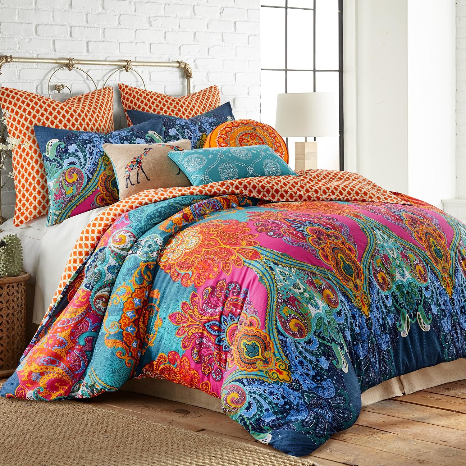 Levtex Home - Mackenzie Comforter Set - Twin Comforter (68x88in.) + One Standard Pillow Case (26x20in.) - Bohemian - Teal, Orange, Yellow, Green, Blue - Cotton