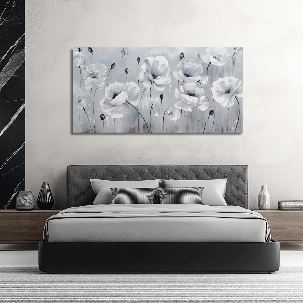 Belmrxne Large Floral Wall Art Black and Grey Wall Decor flower Canvas Painting Aesthetic Artwork modern Trendy canvas print for Living Room Bedroom Dining Room Office 29x58 Inches