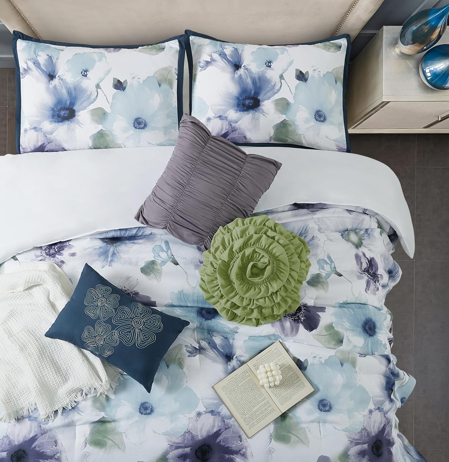 Stratford Park Colorful 7 Piece Comforter Set, Blue/Purple, Bed Size California King, Wonderful, Matching Bedskirt, Pillows & Shams