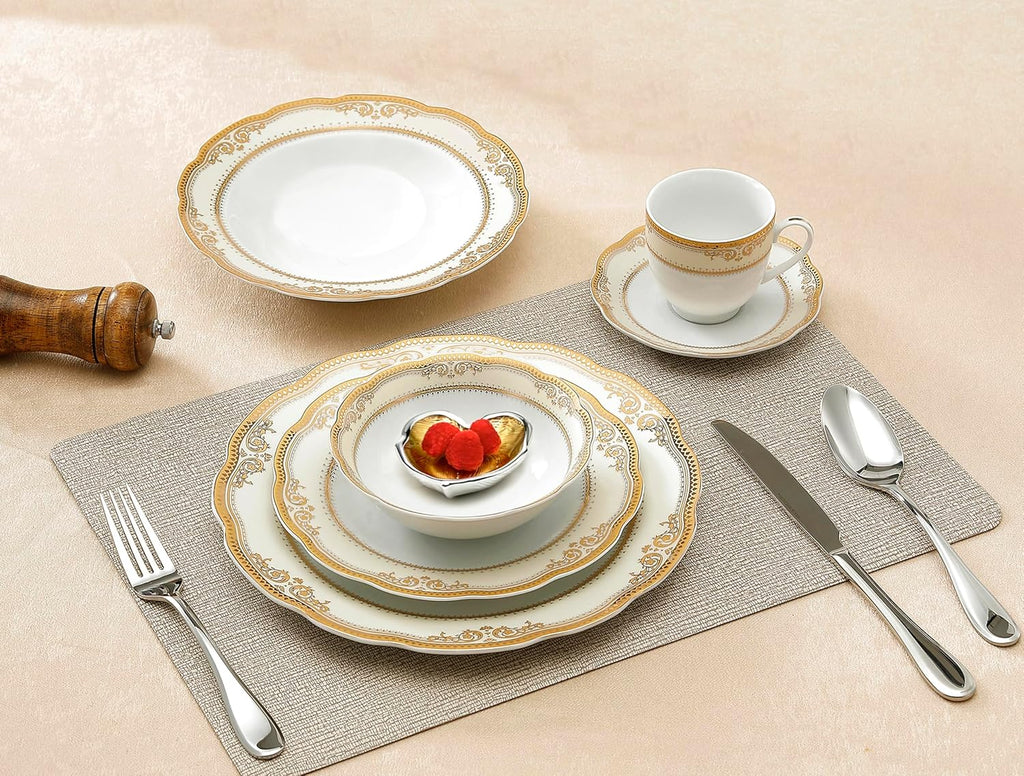 Lorenzo Import Isabella 57-Piece Wavy Porcelain Dinnerware Set