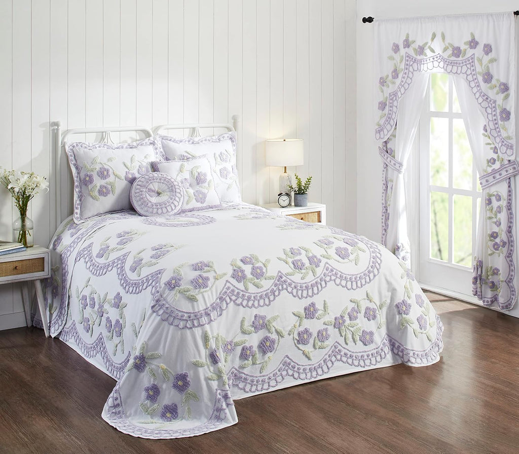 Better Trends Bloomfield Collection is Super Soft and Light Weight in Floral Design 100% Cotton Tufted Unique Luxurious Machine Washable Tumble Dry, Queen Bedspread, Lavender