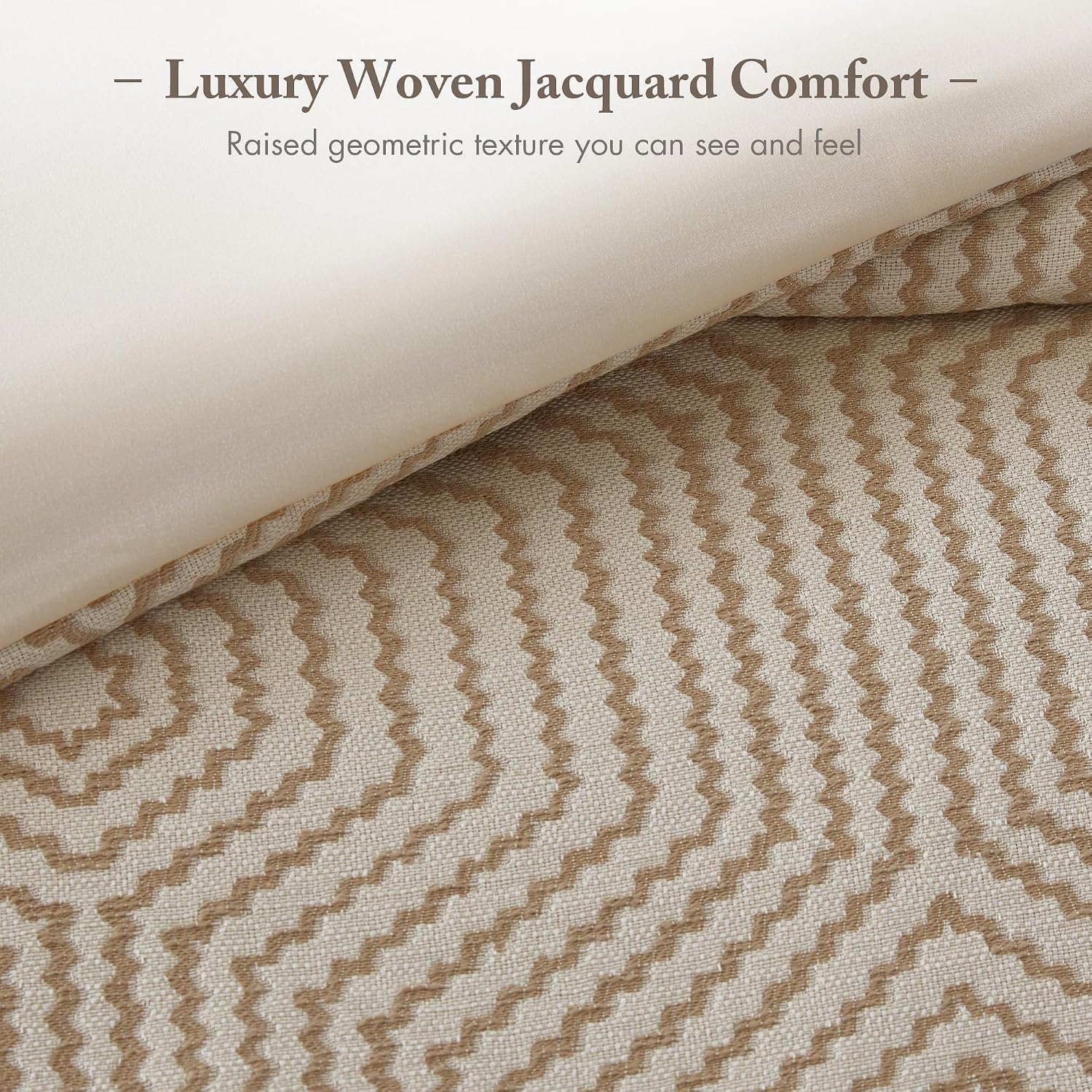 Madison Park Signature King Luxury Jacquard Comforter Set, Removable Duvet Cover with Insert, Oversized Overfilled Bedding, Hand-Guided Embroidered Texture Accents, Geometric Ivory, 9-Piece