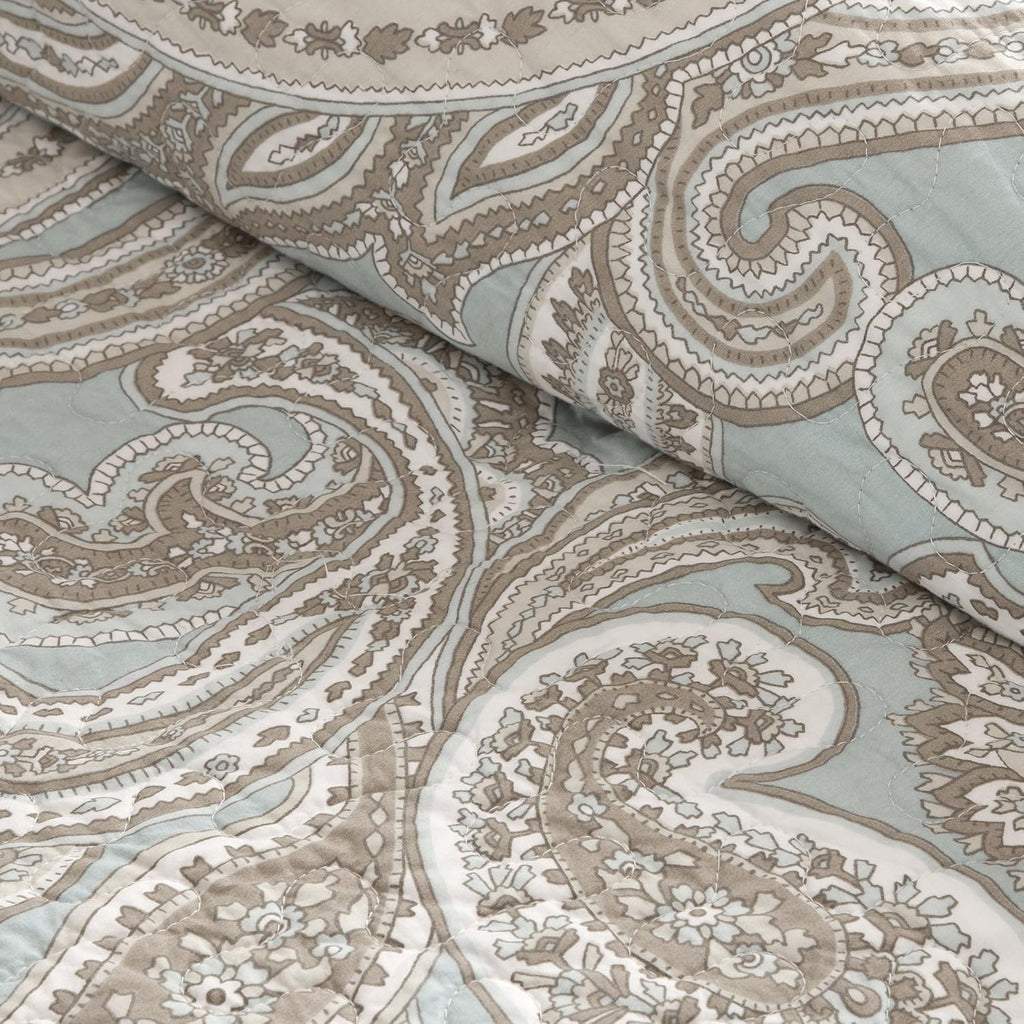 Madison Park Pure Ronan 100% Cotton Quilt Set-Casual Paisley Design All Season, Lightweight Coverlet Bedspread Bedding, Shams, Decorative Pillows, King/Cal King(104'x92'), Blue 4 Piece