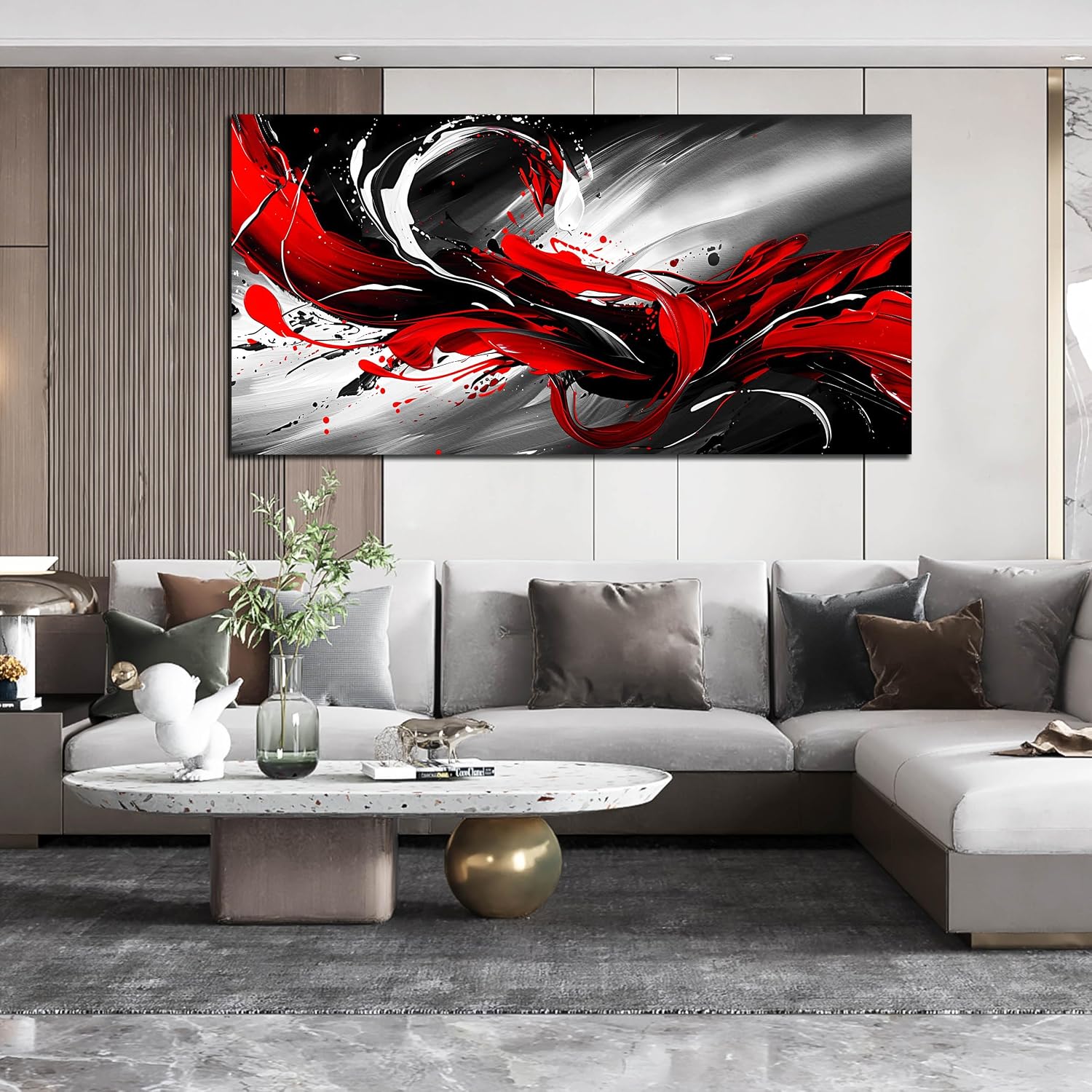 Black White and Red Abstract Print Picture Painting Large Canvas Wall Art for Living Room Bedroom Framed Canvas Wall Decor Modern Room Abstract Wall Decorations Artwork Size 30x60 Ready to Hang