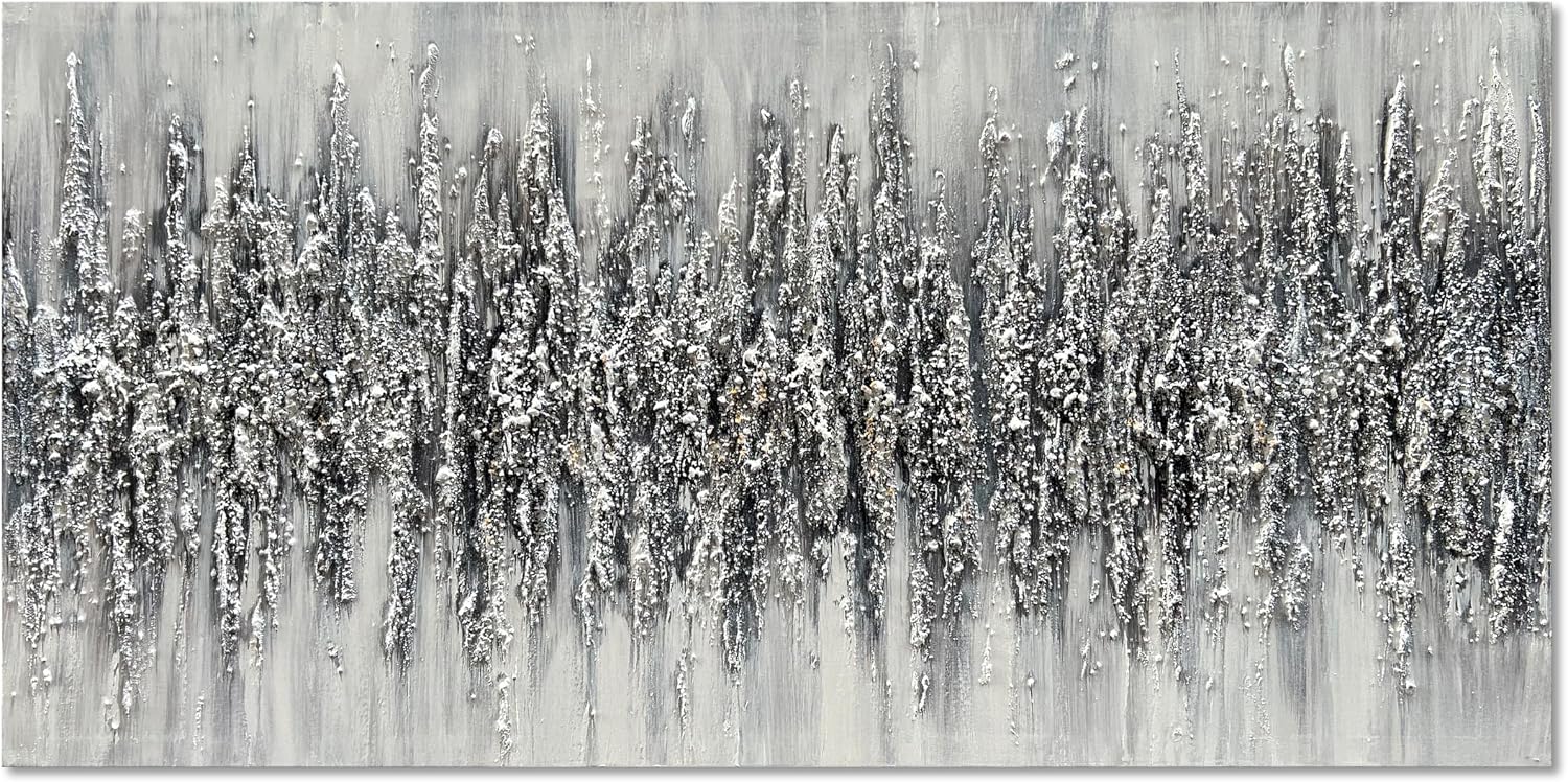 Art 24x48 Inch Minimalist Art Painting Hand-Painted Black and White Wall Art Textured Oil Painting Modern Abstract Art Home Wall Decoration