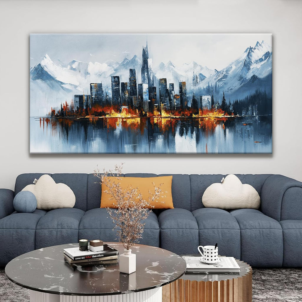 QSQ New York City Canvas Art Wall Decor Modern Abstract Wall Art For Living Room Office Bedroom Abstract Art Paintings Picture For Bedroom Home Wall Decor Chicago Artwork For Walls 29 × 58 In