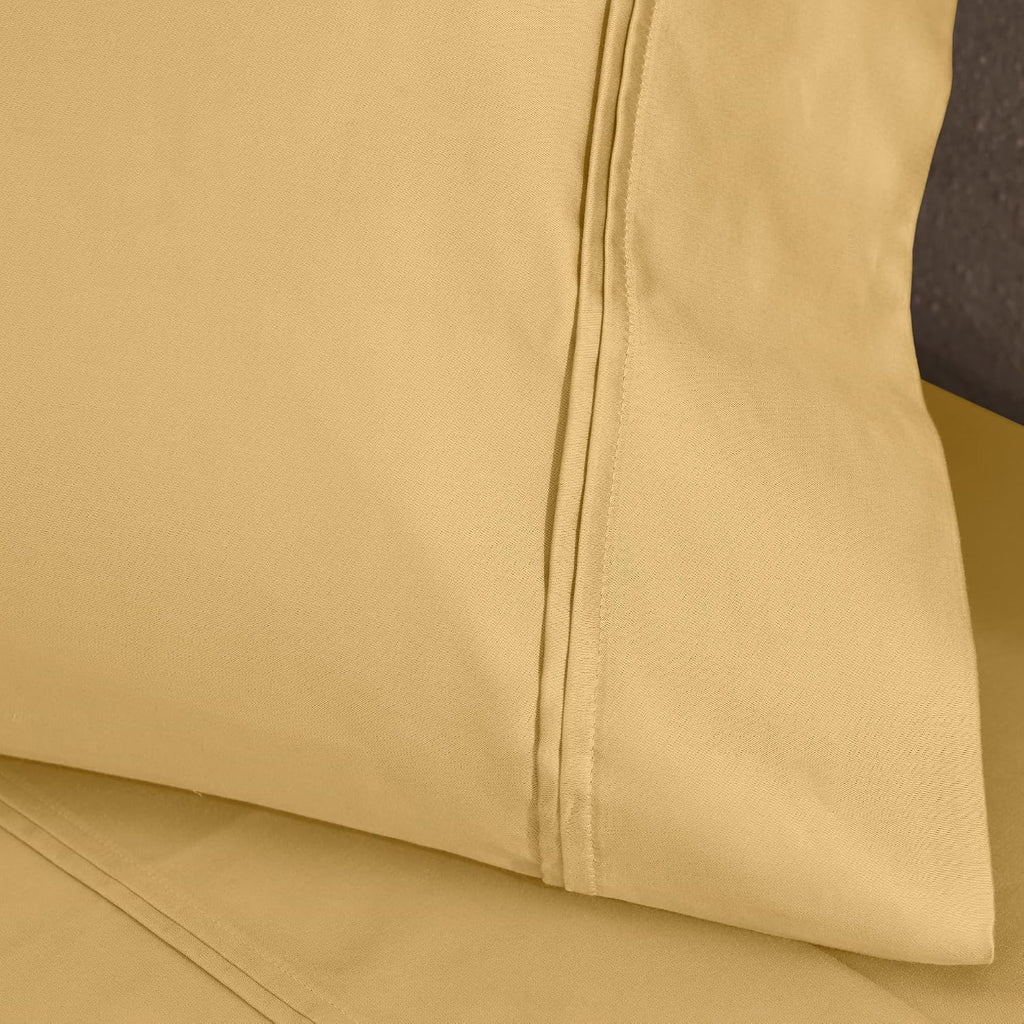 Superior 1200 Thread Count Egyptian Cotton Sheet Set, Bedroom Sheets, Modern Home Essentials, Luxury Bedding, 1 Elastic Deep Pocket Fitted Bed Sheet, 1 Flat Sheet, 2 Pillowcases, King, Gold