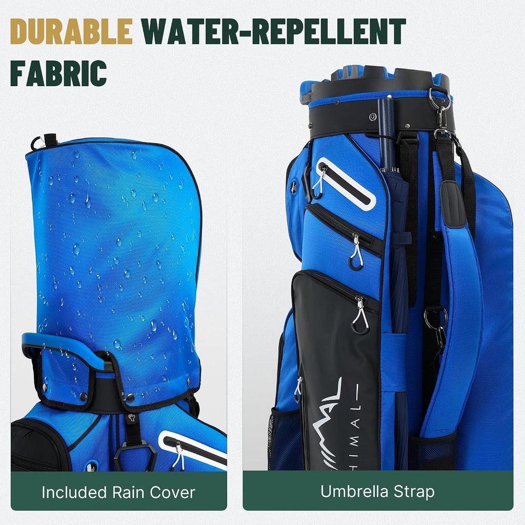 uniHimal Golf Cart Bag with 14-Way Full-Length Dividers, Golf Bag for Men Women with Magnetic Leather Pocket, Handles and Rain Cover, Lightweight Golf Club Bag Includes Cooler Pockets