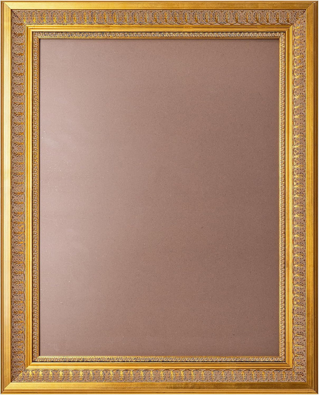 ArtXO 18x24 Vintage Picture Frames Gold for Poster and Photo, Ornate Wood Frame without Mat, Plexiglass Cover for Wall Mounting Display