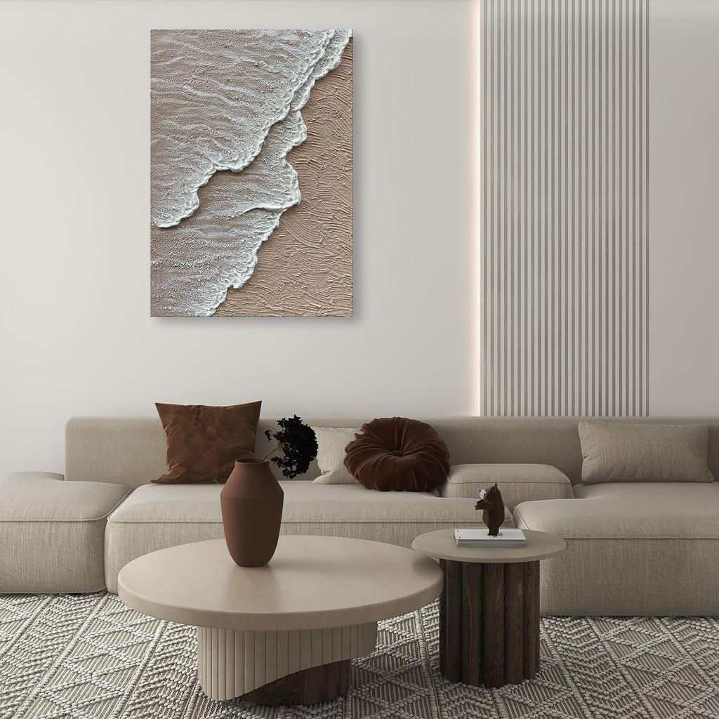NANKAI Art 3D Ocean Wave Oil Painting Natural Scenery White Abstract Canvas Art Mural 40x28 inches