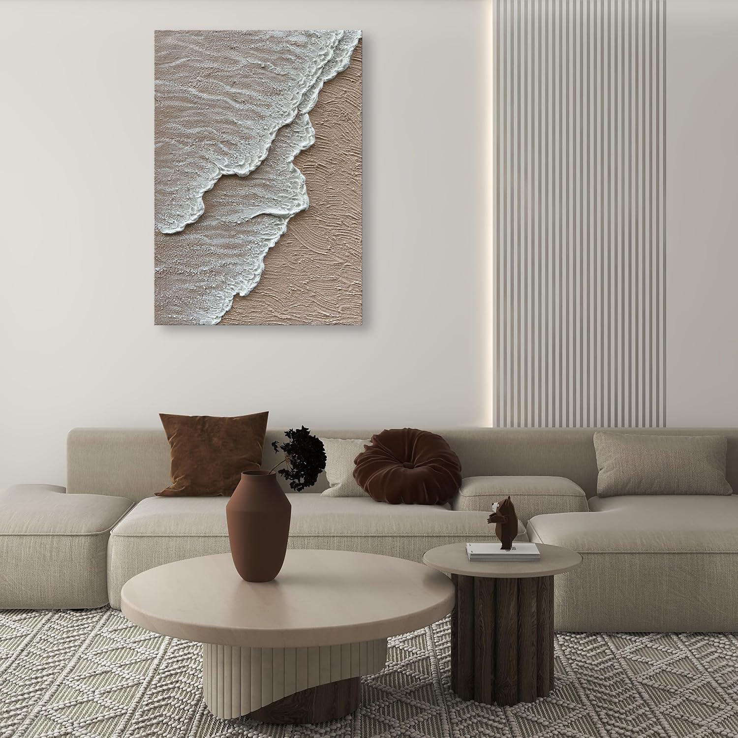 NANKAI Art 3D Ocean Wave Oil Painting Natural Scenery White Abstract Canvas Art Mural 40x28 inches