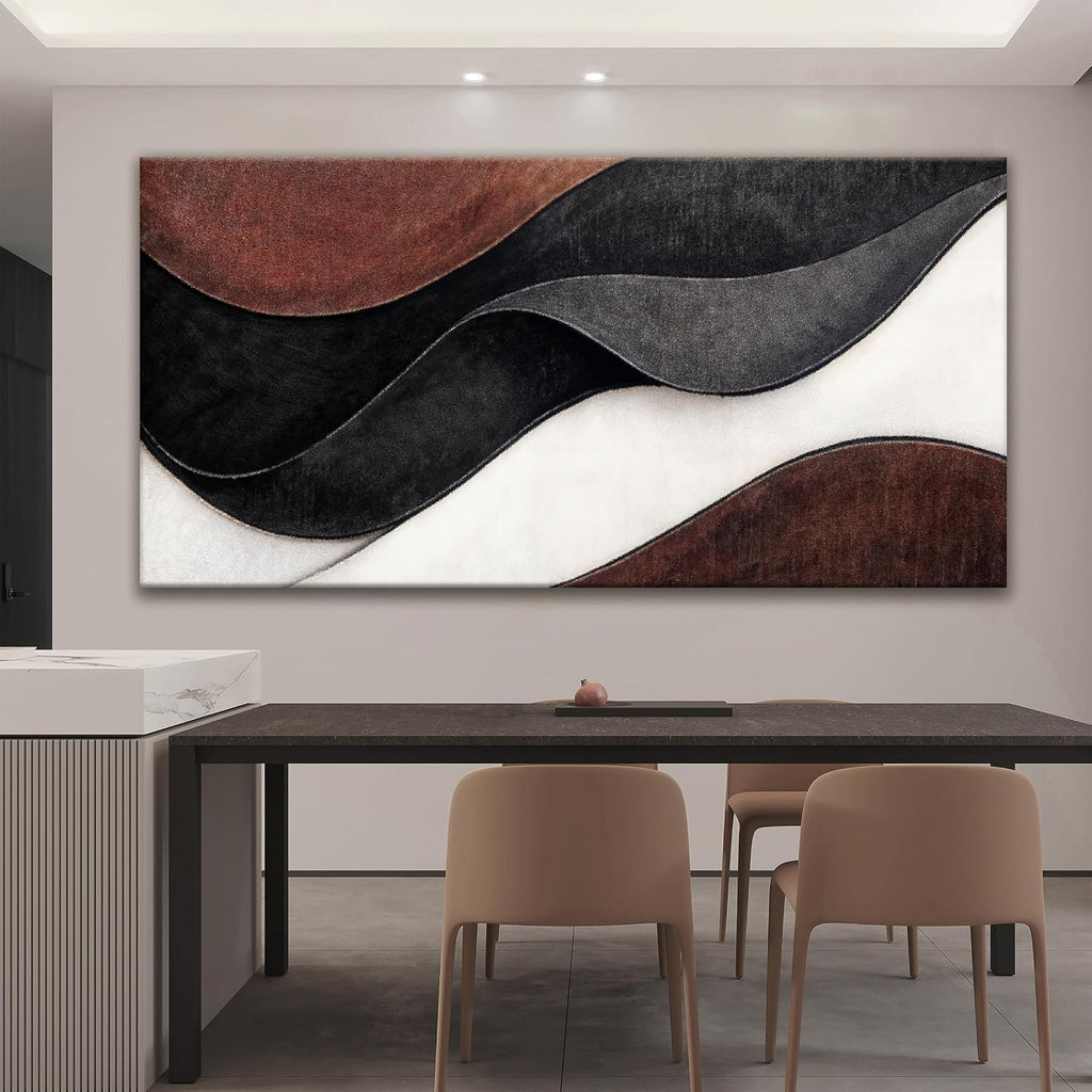 QSQ Large Abstract Wall Art For Living Room Black And White Canvas Art Wall Decor Painting Brown Maximalist Artwork Picture For Bedroom Modern Home Office Aesthetic Wall Decor 29 X 58 In