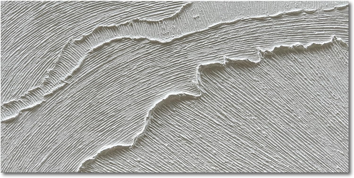 NANKAI Art 30x60 Inches Thick Texture White Abstract Oil Painting Thick Texture Beach Wave Landscape Oil Painting Family Wall Decorative Art Oil Painting