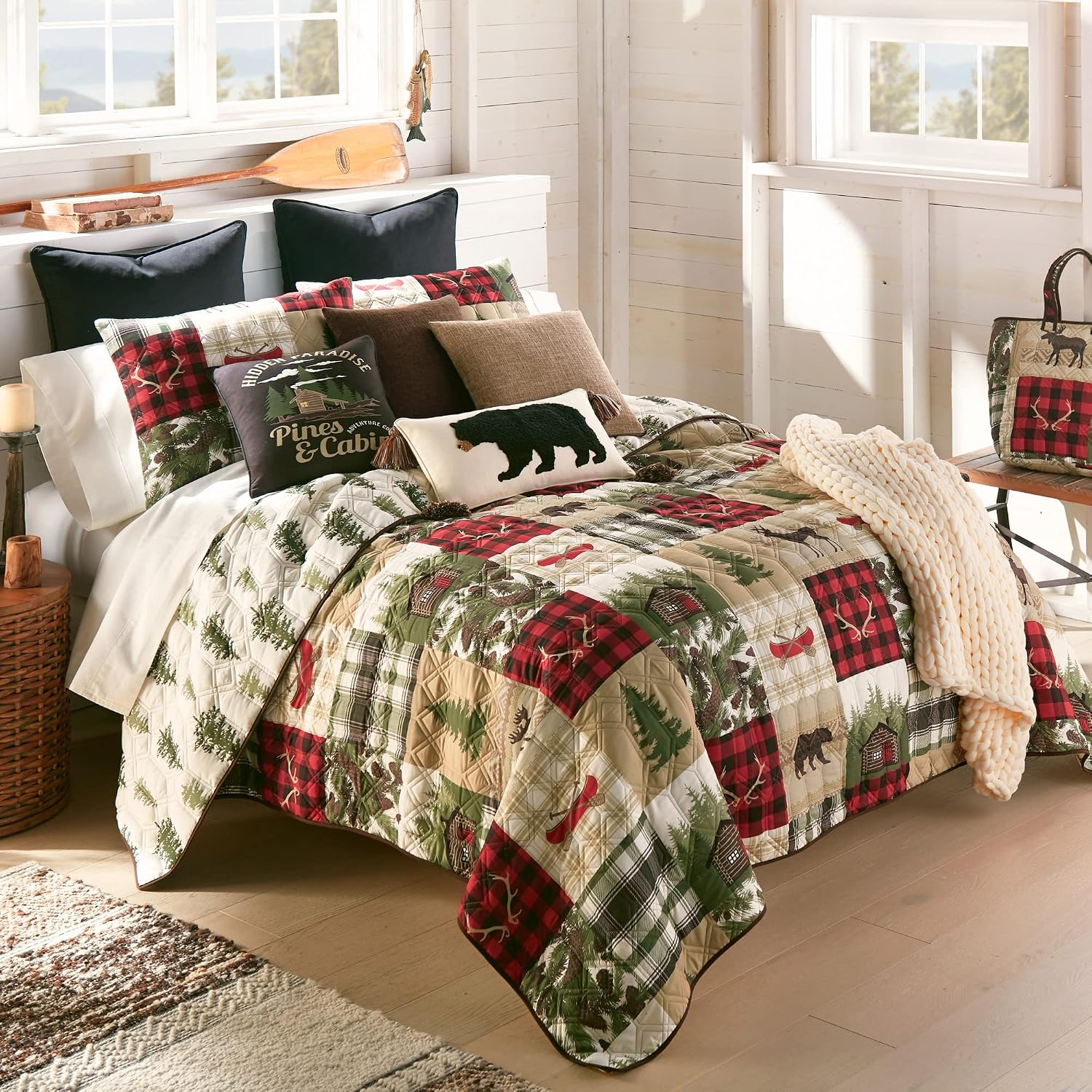 Donna Sharp Cedar Lodge-King Quilt Set, Measures 104 x 96, Includes 1 Quilt and 2 King Shams, Machine Washable