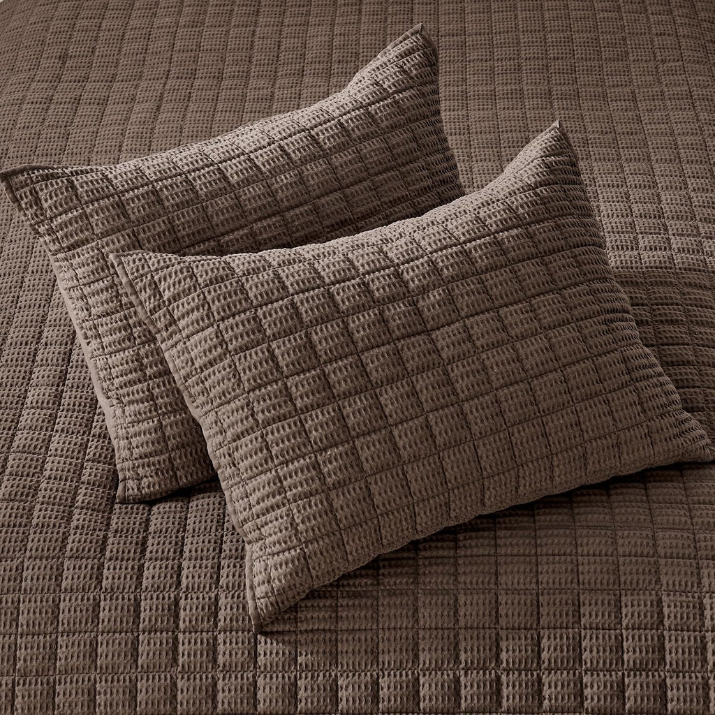 Levtex Home Cloud Waffle Full/Queen Quilt Set (88x92in) and 2 Pillow Shams (26x20in) - Box Quilted Waffle Texture - Cocoa - Cotton Full/Queen Size Quilt Bedding Set - Lightweight Soft Pre-Washed | Textured
