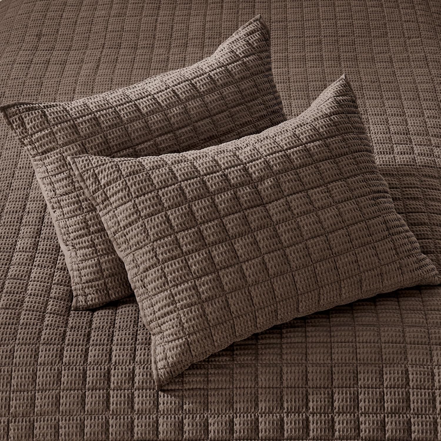 Levtex Home Cloud Waffle Full/Queen Quilt Set (88x92in) and 2 Pillow Shams (26x20in) - Box Quilted Waffle Texture - Cocoa - Cotton Full/Queen Size Quilt Bedding Set - Lightweight Soft Pre-Washed | Textured