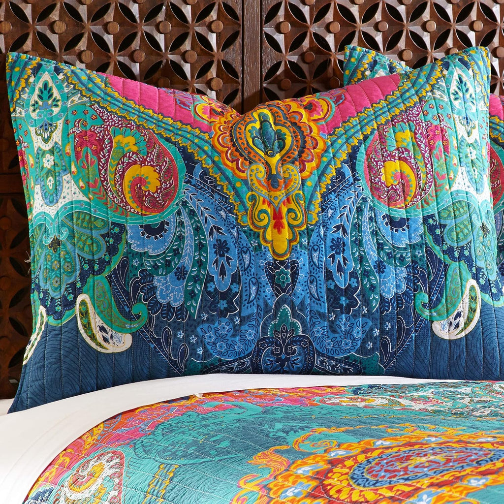 Levtex Home - Mackenzie Quilt Set - Twin/Twin XL Quilt (68x86in.) + One Standard Pillow Sham (26x20in.) - Bohemian - Teal, Orange, Yellow, Green, Blue - Reversible - Cotton Fabric