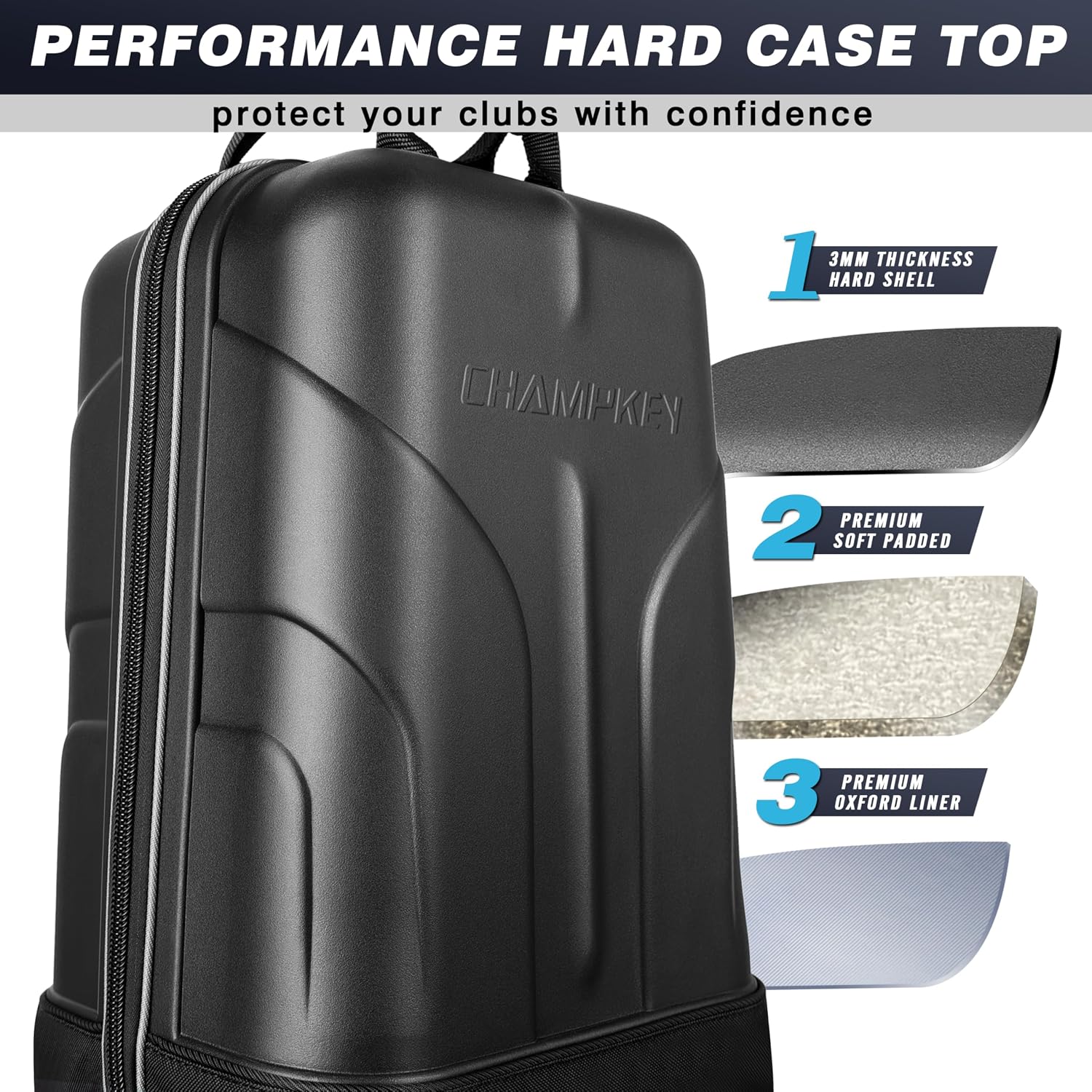 CHAMPKEY Premium Soft-Padded Golf Travel Bags for Airlines - Travel Golf Gags for Airlines with Premium Oxford Fabric and Oversized Wheels