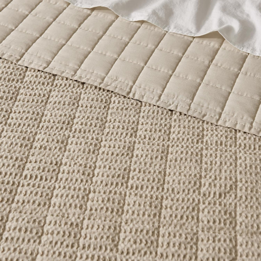 Levtex Home Cloud Waffle Full/Queen Quilt Set (88x92in) and 2 Pillow Shams (26x20in) - Box Quilted Waffle Texture - Flax Beige - Cotton Full/Queen Size Quilt Bedding Set - Lightweight Soft Pre-Washed | Textured