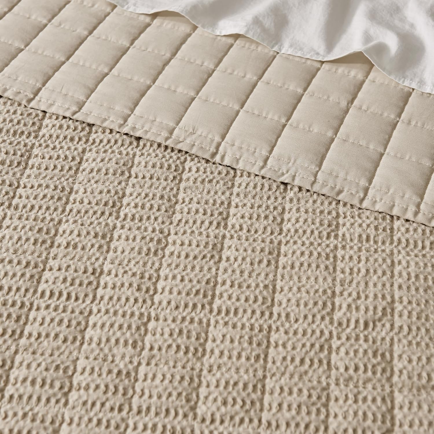 Levtex Home Cloud Waffle Full/Queen Quilt Set (88x92in) and 2 Pillow Shams (26x20in) - Box Quilted Waffle Texture - Flax Beige - Cotton Full/Queen Size Quilt Bedding Set - Lightweight Soft Pre-Washed | Textured
