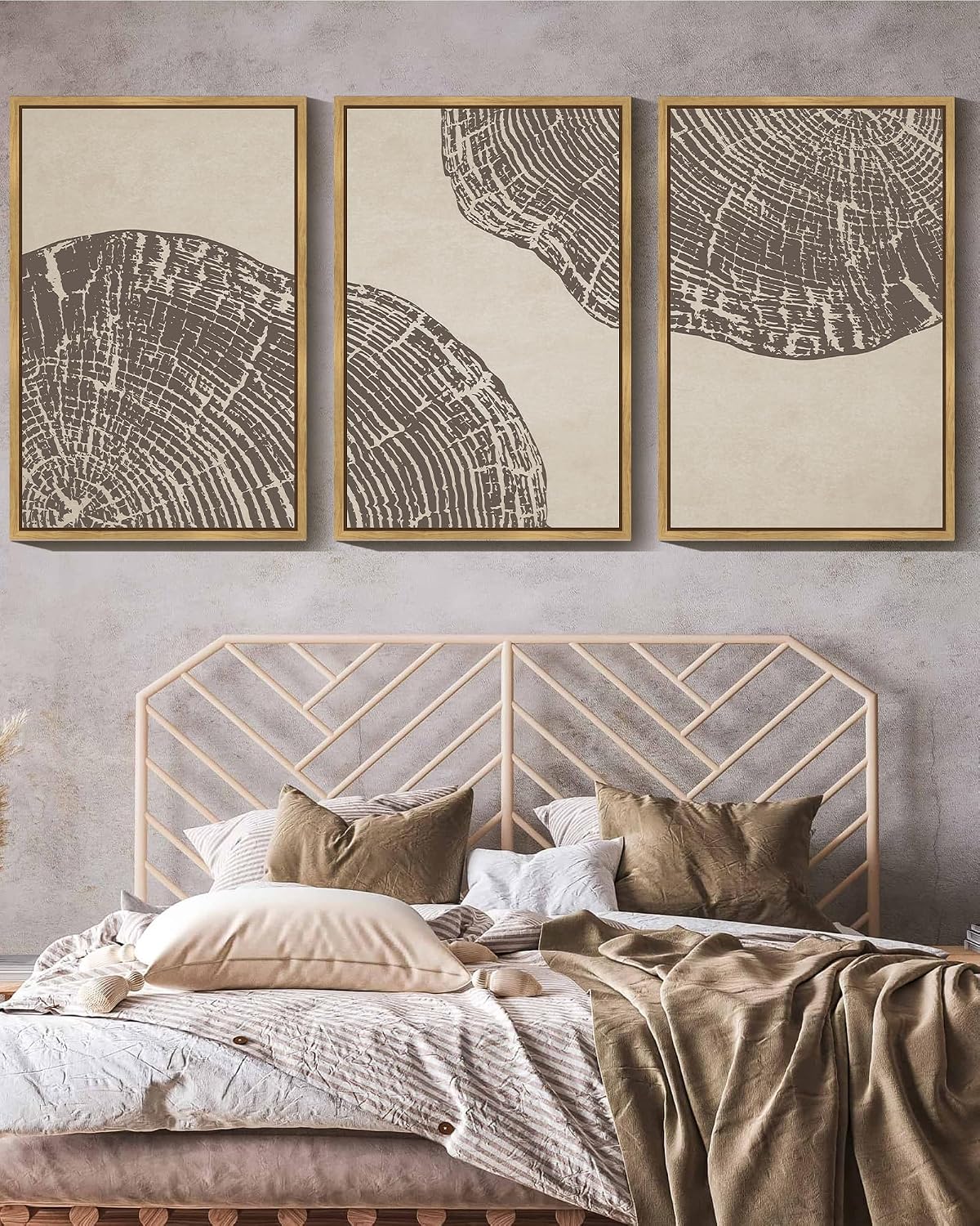 PHOPAGO Farmhouse Vintage Framed Wall Art Large 24x36in Set Gray Wood Tree Ring Spirals Nature Abstract Drawings Rustic Modern Art Decor for Living Room Bedroom - Natural Framed