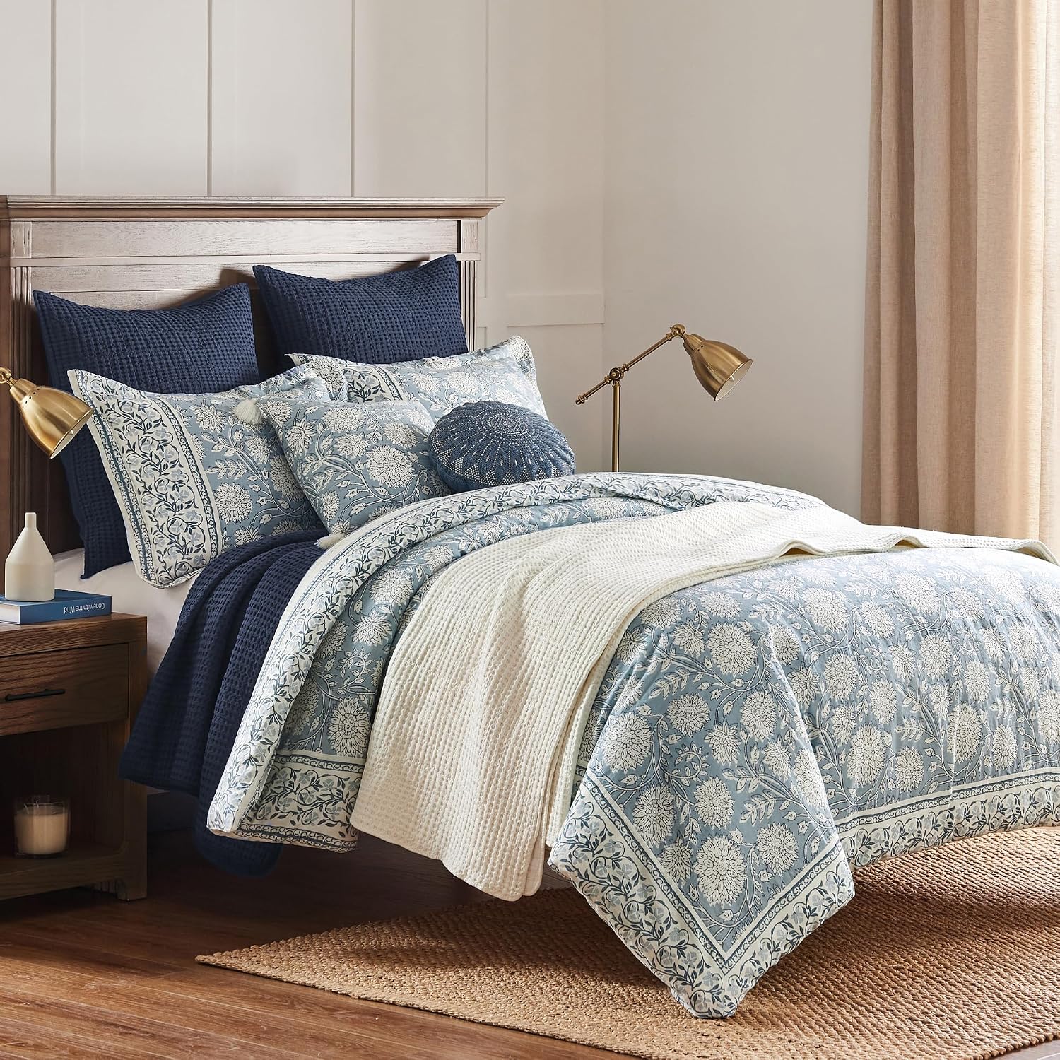 Levtex Home Adare Blue Reversible Twin/Twin XL Comforter Set (68x88in) with 1 Pillowcase (26x20in) - Floral Bedding - Blue and White - 100% Cotton Twin Size Comforter Set - Soft, Pre-Washed