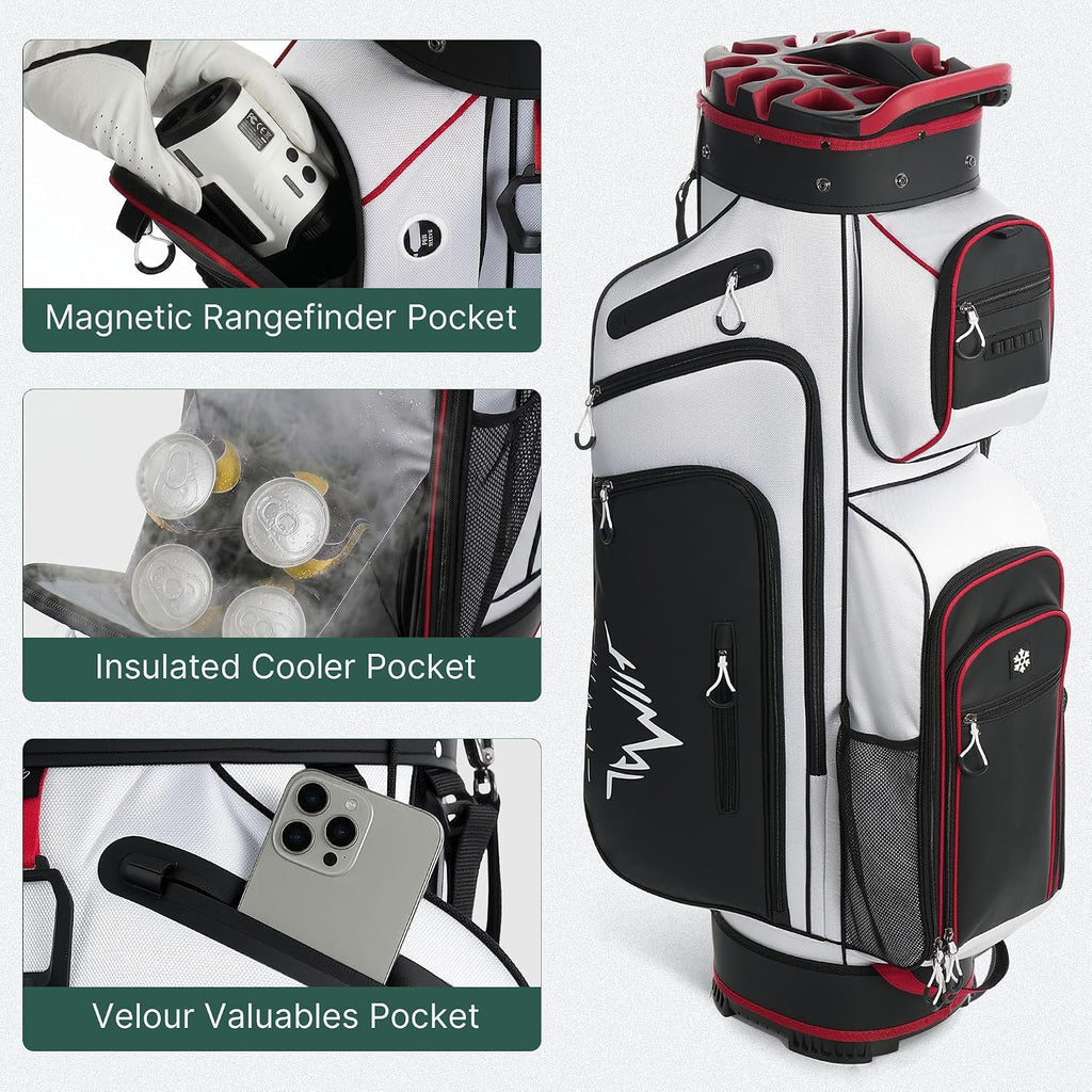 uniHimal Golf Cart Bag with 14-Way Full-Length Dividers, Golf Bag for Men Women with Magnetic Leather Pocket, Handles and Rain Cover, Lightweight Golf Club Bag Includes Cooler Pockets