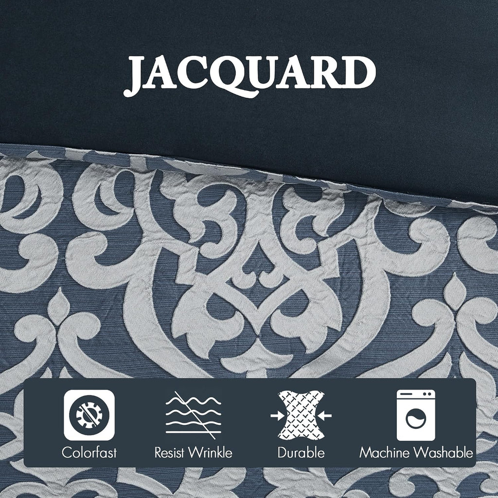 Madison Park Odette Cozy Comforter Set Jacquard Damask Medallion Design - Modern All Season, Down Alternative Bedding, Shams, Decorative Pillows, Cal King(104 in x 92 in), Navy 8 Piece