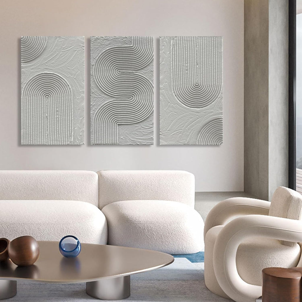 NANKAI Art Hand Painted White Textured Abstract Art Oil Painting Contemporary Minimalist Art Home Wall Fecoration Painting 28x16 inches x 3