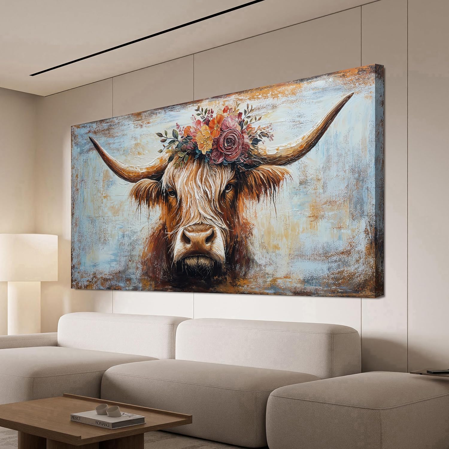 Canvas Wall Art Decor Canvas Art Wall Decor Highland Cow Wall Art Prints Wall Art Picutures for Living Room Large Vintage Wall Art Decorations Art Work for Walls Home Bedroom Office Decor 29' X 58'