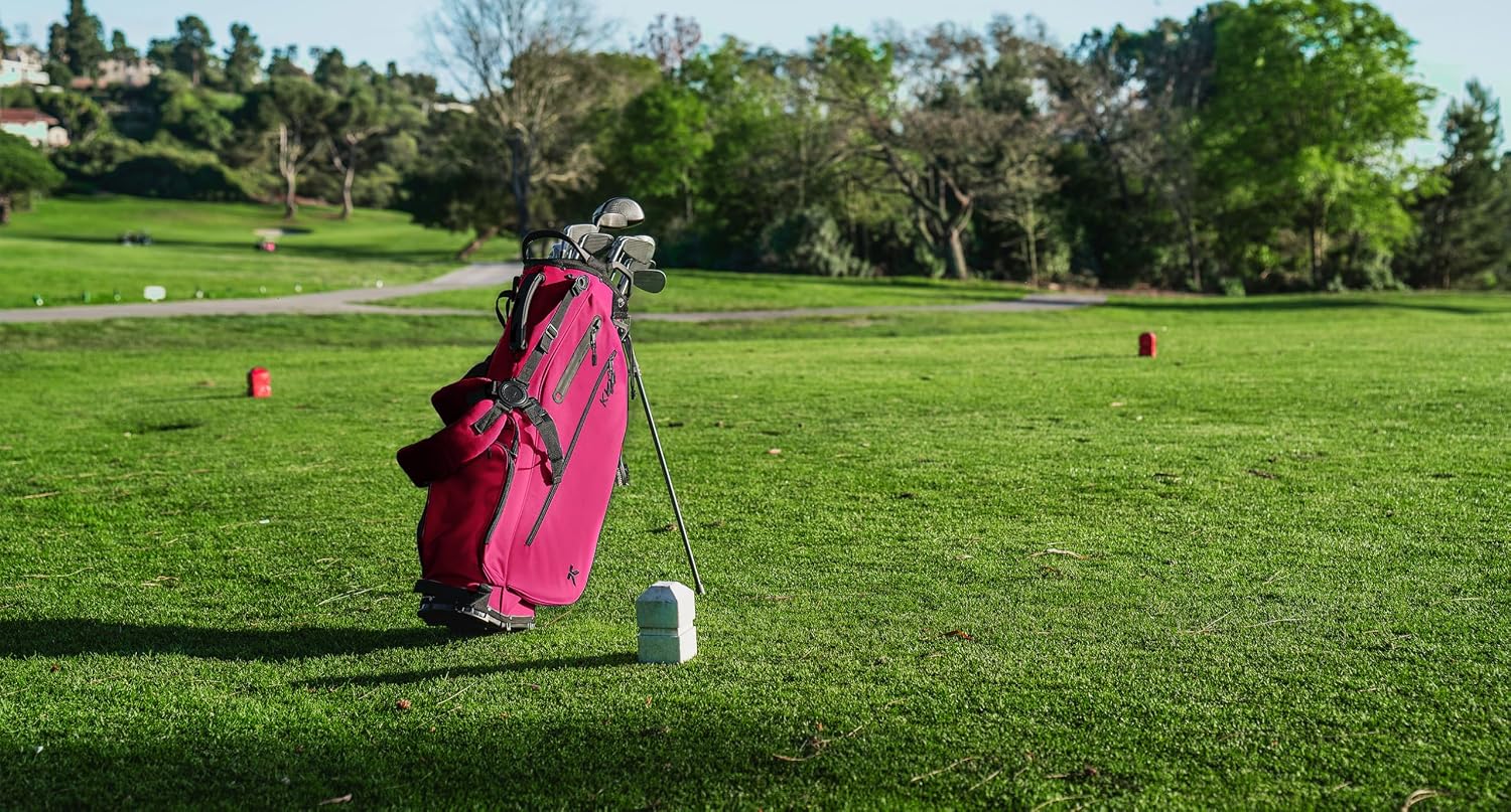KVV Lightweight Golf Stand Bag with 7 Way Full-Length Dividers, 5 Zippered Pockets, Automatically Adjustable Dual Straps，Elegant Design