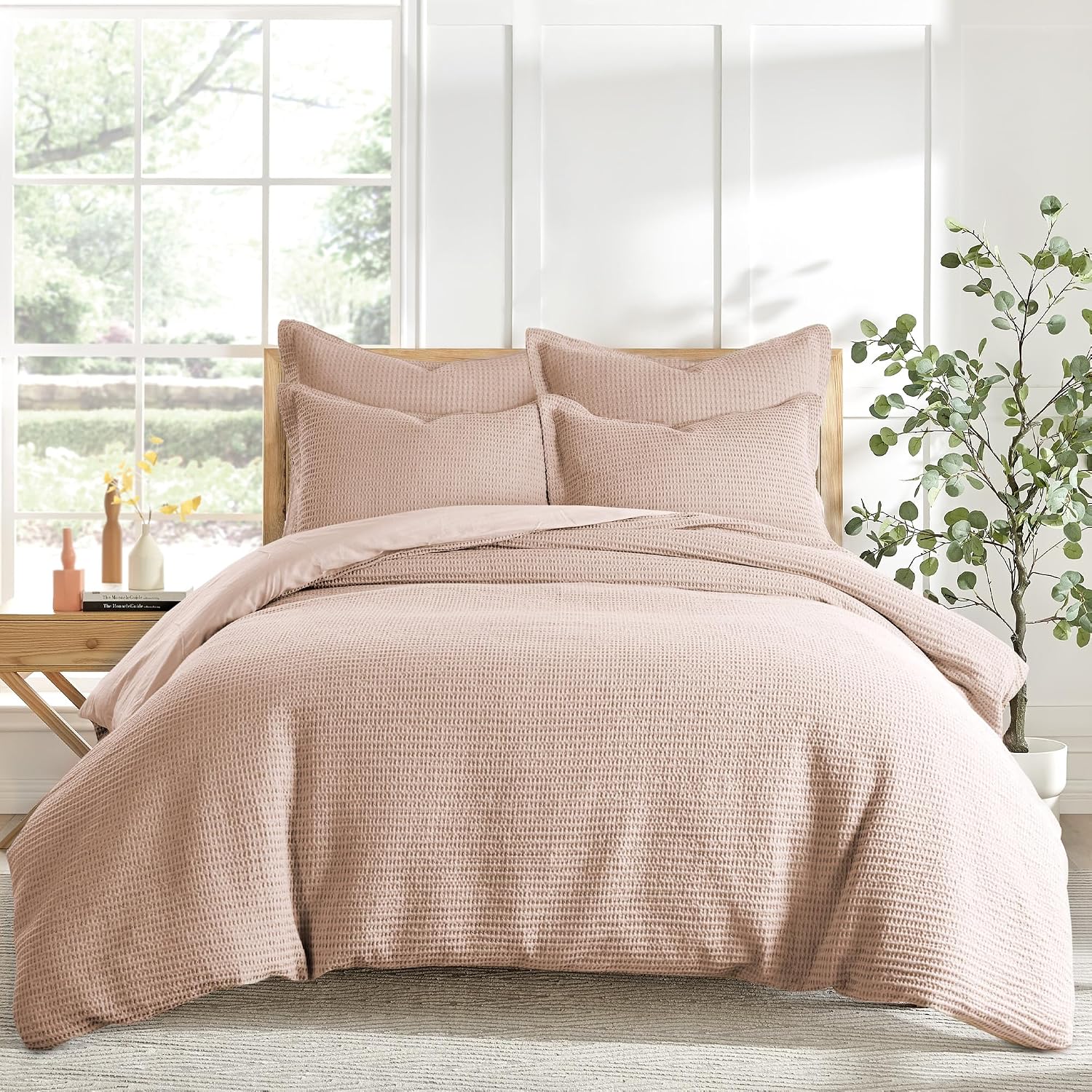 Levtex Home Cloud Waffle Queen Duvet Cover Set (90x94in) with 2 Pillow Shams (26x20in) - Solid Waffle Cotton Texture - Blush - 100% Cotton Queen Size Duvet Cover Set - Soft, Pre-Washed