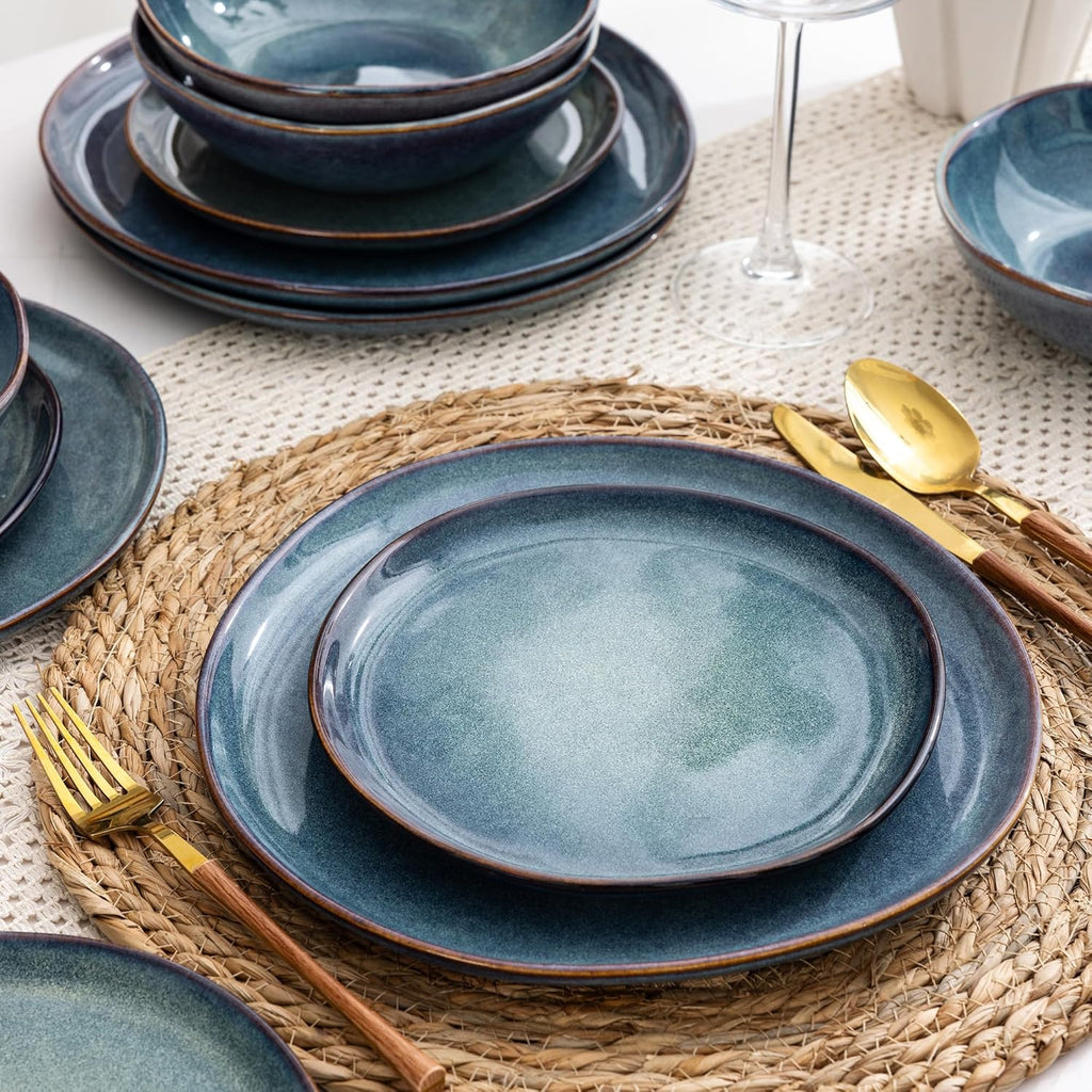 AmorArc Ceramic Dinnerware Sets,Handmade Reactive Glaze Stoneware Plates and Bowls Sets,Highly Scratch Resistant | Dishwasher & Microwave Safe Dishes Set,Service for 8 (24pc)