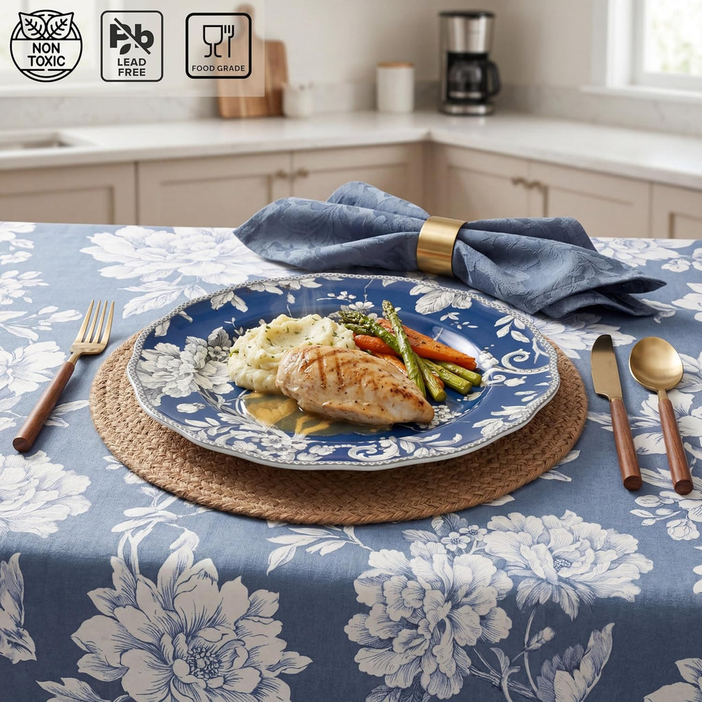 222 Fifth Adelaide 16-Piece Dark Blue Porcelain Dinnerware Set – Service for 4, Plate, Bowl & Mug Set, Bird & Floral Design, Everyday Big Dinner Plates and Bowls Sets, Microwave & Dishwasher Safe