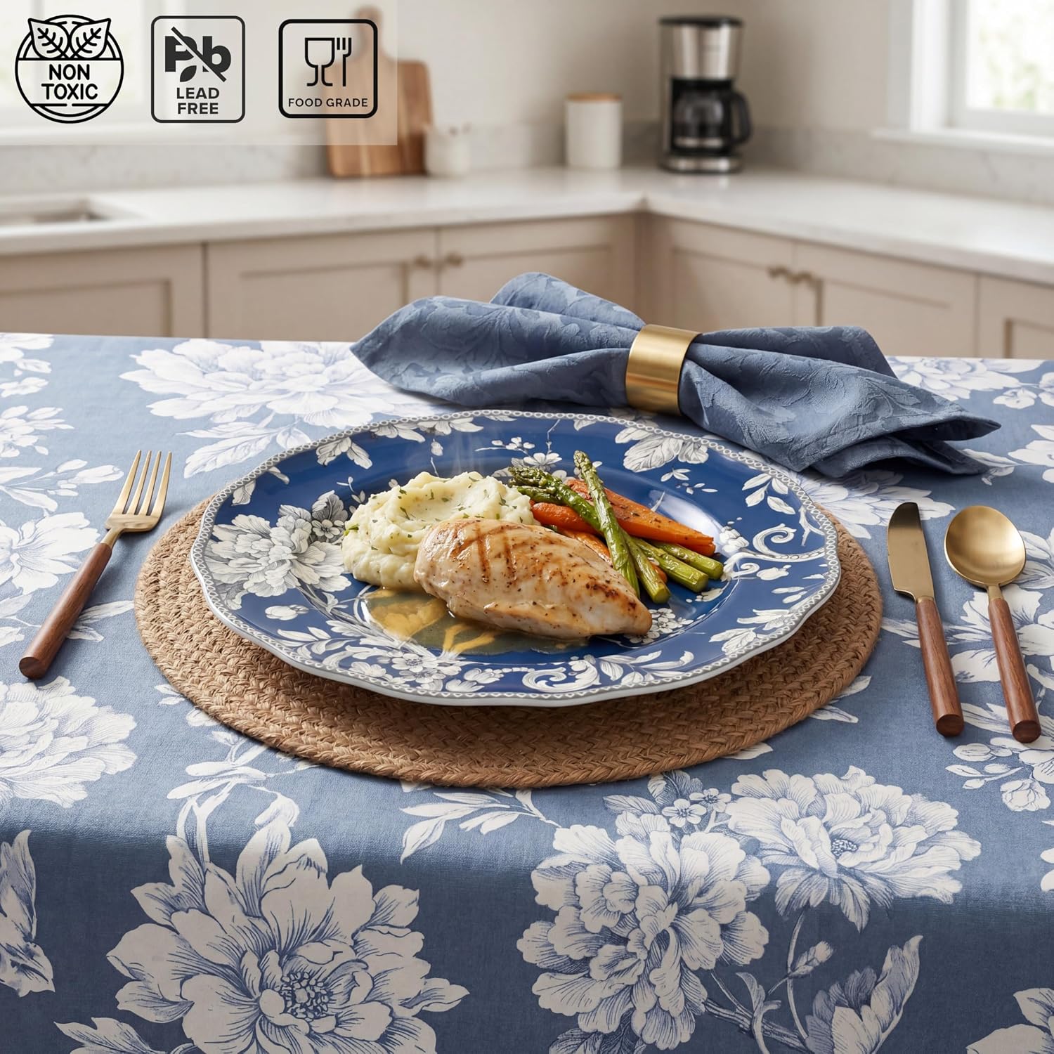 222 Fifth Adelaide 16-Piece Dark Blue Porcelain Dinnerware Set – Service for 4, Plate, Bowl & Mug Set, Bird & Floral Design, Everyday Big Dinner Plates and Bowls Sets, Microwave & Dishwasher Safe