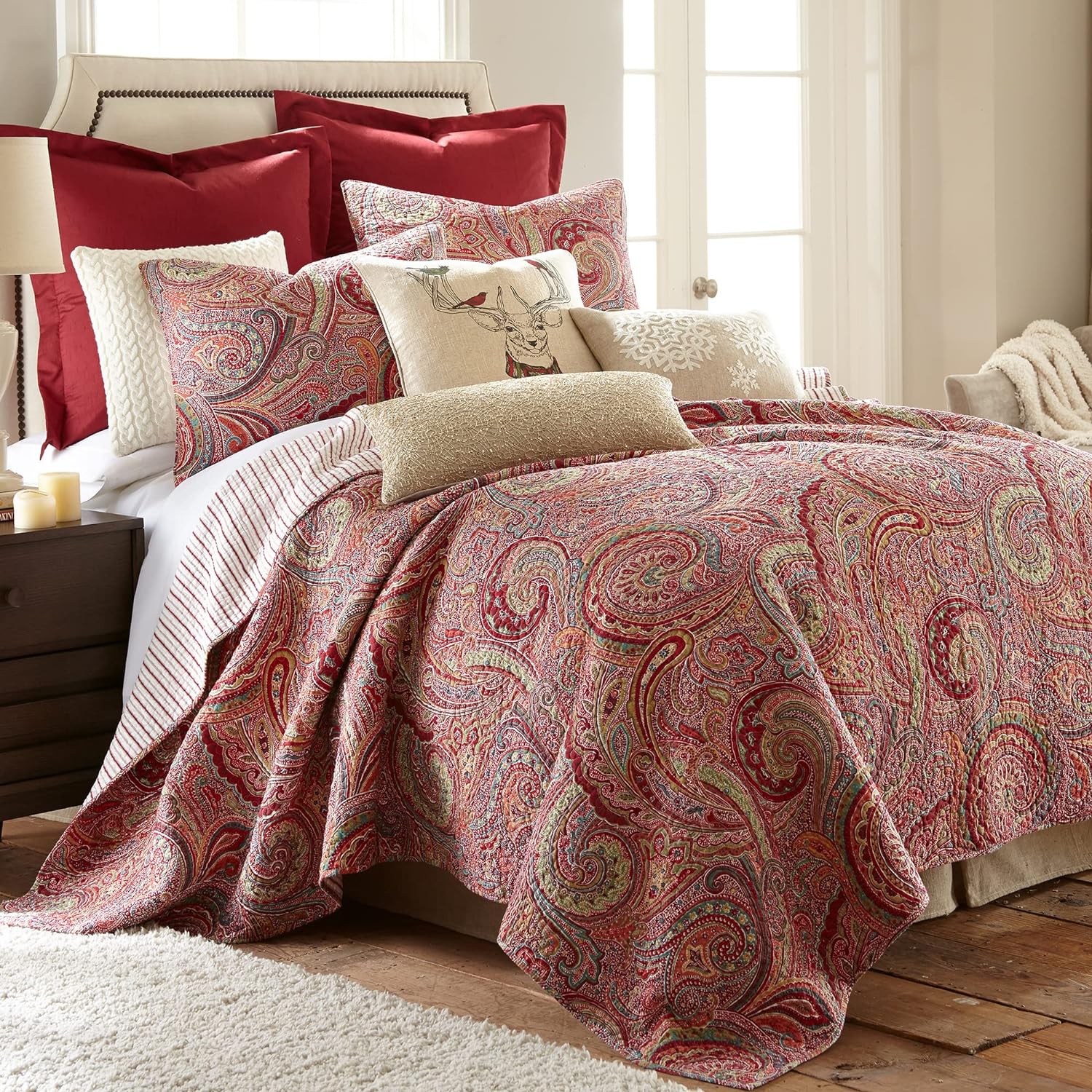 Levtex Home - Spruce Red Quilt Set - Twin/Twin XL Quilt (68x86in.) + One Standard Pillow Sham (26x20in.)- Paisley Pattern in Burgundy, Red, Tan, Grey - Reversible - Cotton