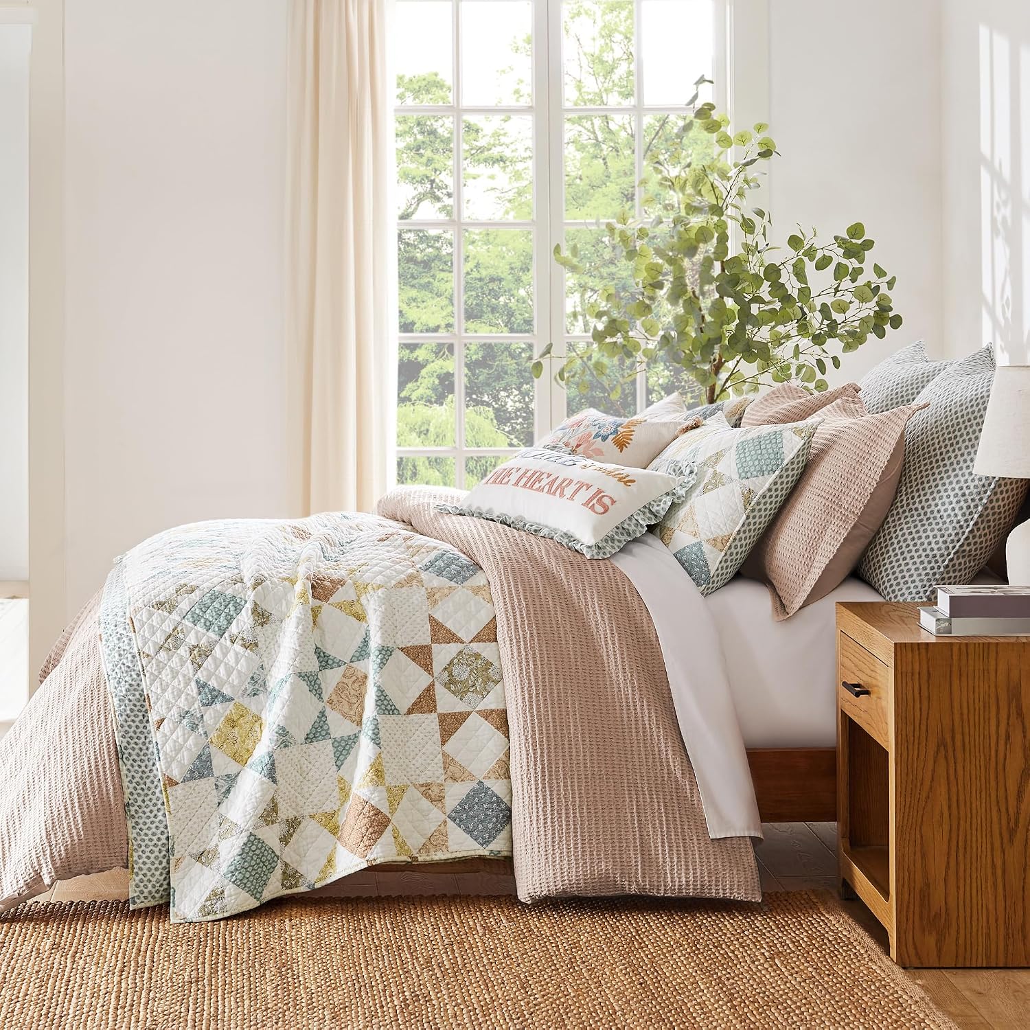 Levtex Home Cloud Waffle Queen Duvet Cover Set (90x94in) with 2 Pillow Shams (26x20in) - Solid Waffle Cotton Texture - Blush - 100% Cotton Queen Size Duvet Cover Set - Soft, Pre-Washed