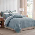 Levtex Home Cloud Waffle Full/Queen Quilt Set (88x92in) and 2 Pillow Shams (26x20in) - Box Quilted Waffle Texture - Chambray - Cotton Full/Queen Size Quilt Bedding Set - Lightweight Soft Pre-Washed | Textured