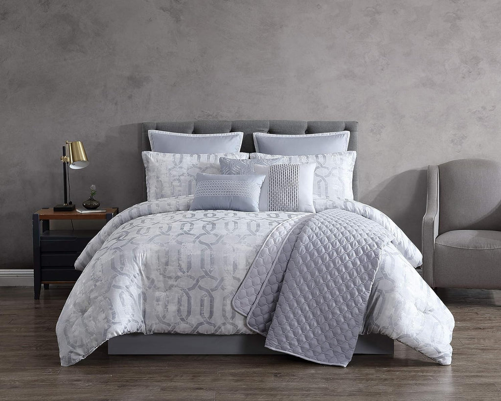 Riverbrook Home 100% Polyester Comforter Set, King, Bergen - Blue/Gray, 10 Piece Set