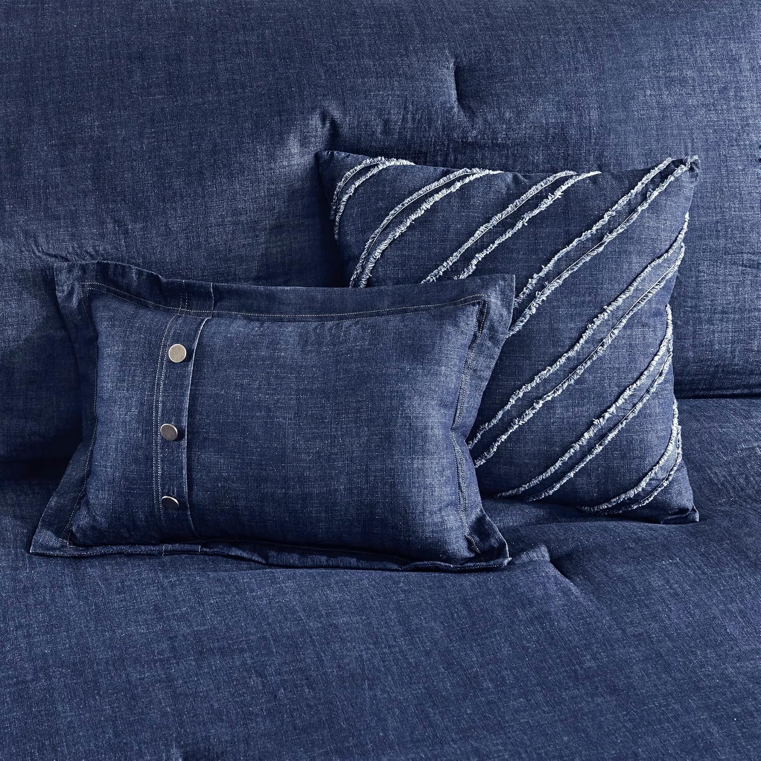 Woolrich Rustic Lodge Cabin Comforter Set - All Season Down Alternative Warm Bedding Layer and Matching Shams, Oversized King, Perry, Denim Blue
